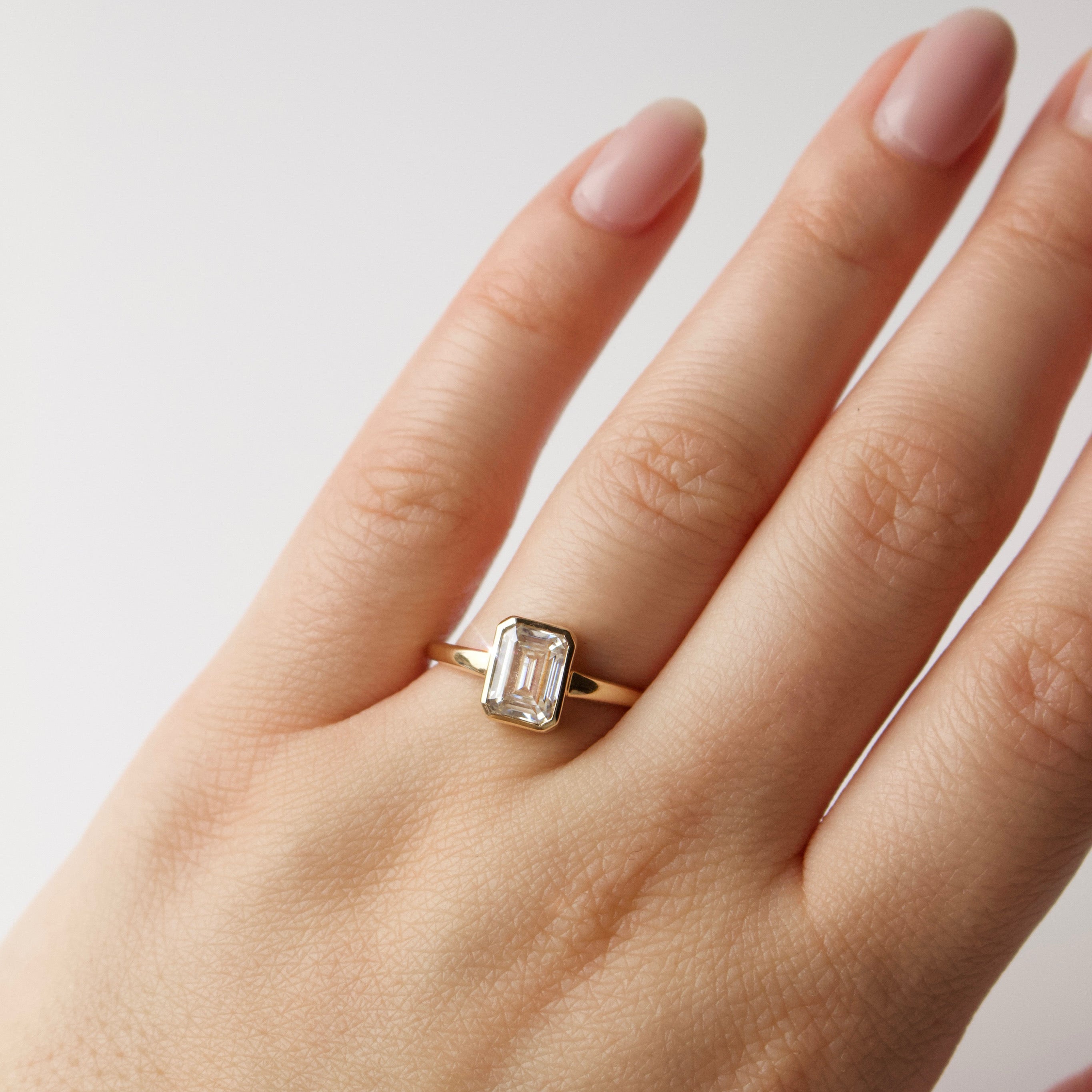 Moissanite Octagon Emerald Cut Bezel Set Ring for Women - Durable Wedding Engagement Promise Ring - Perfect for Anniversary, Proposal & Special Occasions