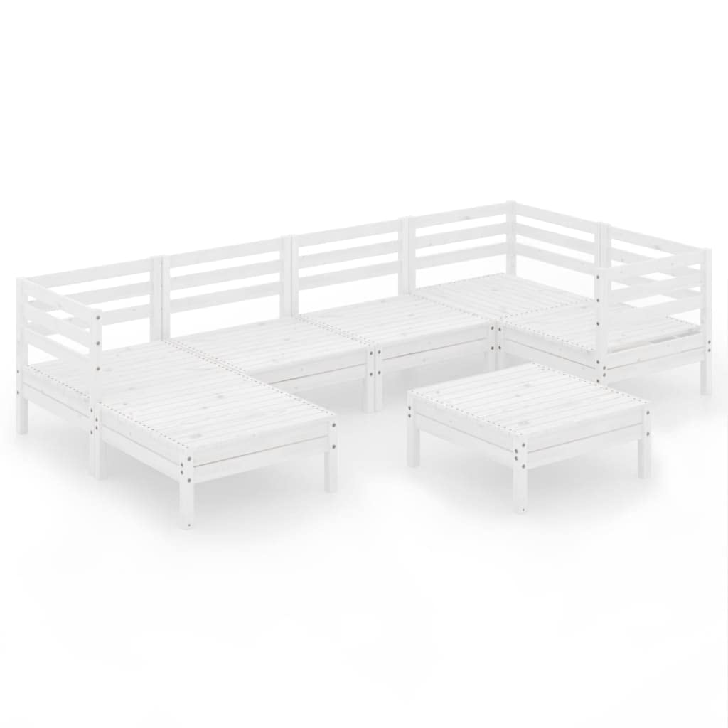 vidaXL 7-Piece Solid Pinewood Patio Lounge Set - Outdoor Garden Furniture with Wooden Sofa & Chairs (White) - Perfect for Backyard, Terrace, and Poolside Relaxation