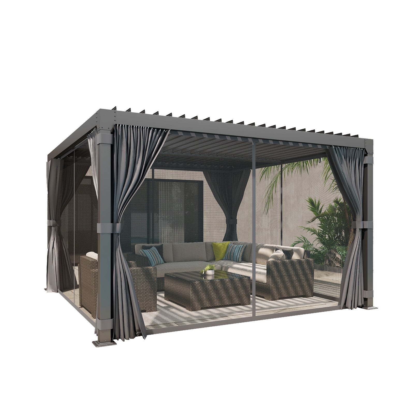 EROMMY 12x12 Pergola with Adjustable Louvered Roof - Dark Grey Outdoor Patio Cover for Backyard, Garden, and Poolside Relaxation