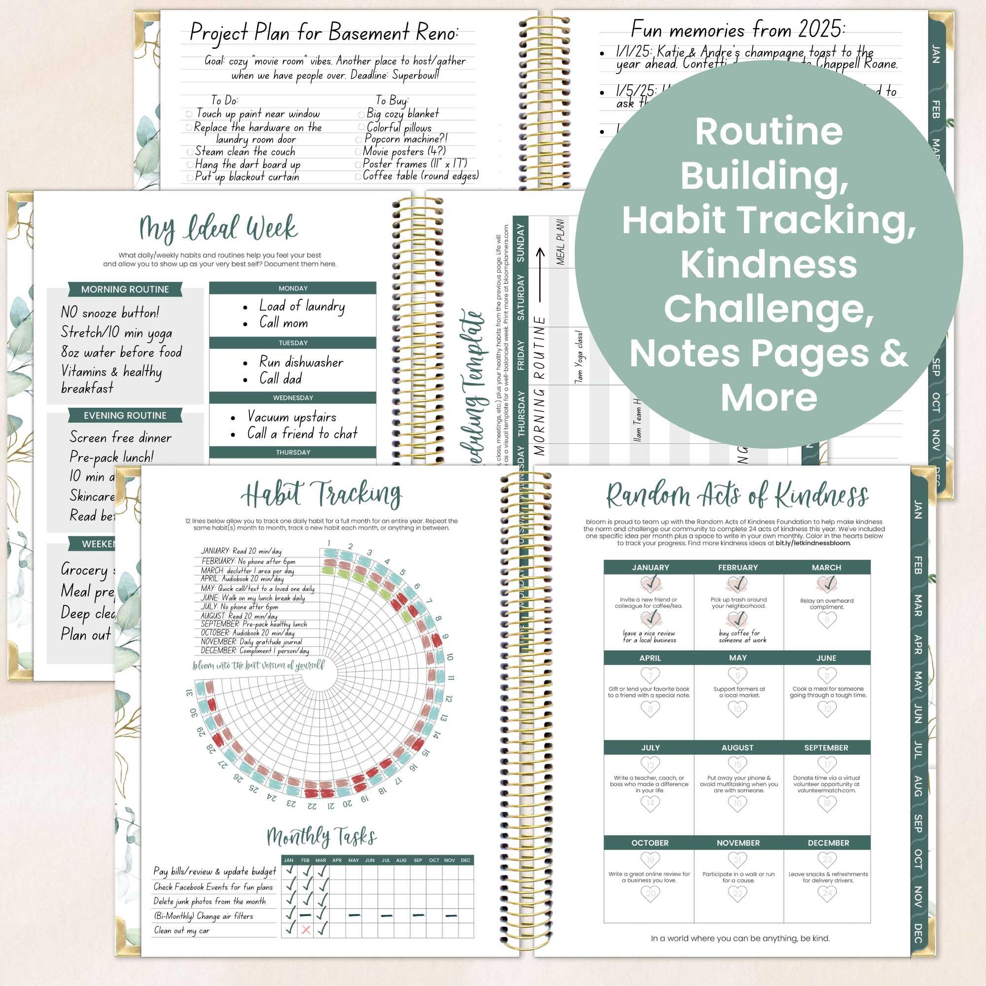 Bloom 2025 Daily Planner - Hardcover Goal & Vision Calendar (Jan-Dec 2025) with Monthly/Weekly Views - 7.5