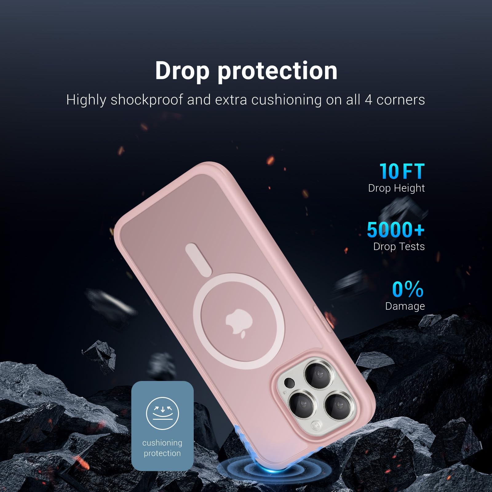 XcaseBar Rugged iPhone 15 Pro Max Case with Built-in Tempered Glass Screen Protector | Shockproof Full-Body Protection | MagSafe Compatible | Rose Gold | Perfect for Outdoor Activities, Travel & Daily Use