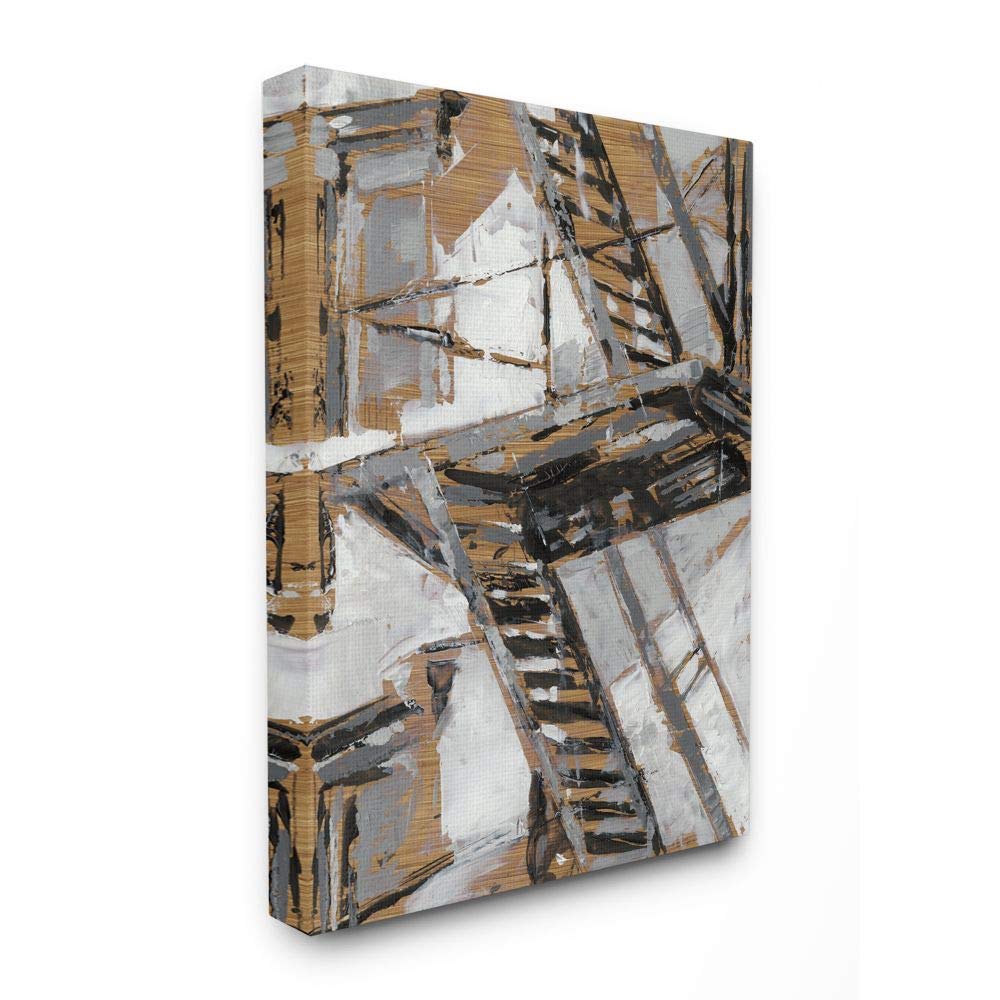 Abstract Fire Escape Gold Silver City Painting by Ethan Harper - Modern Wall Art Canvas Print 36