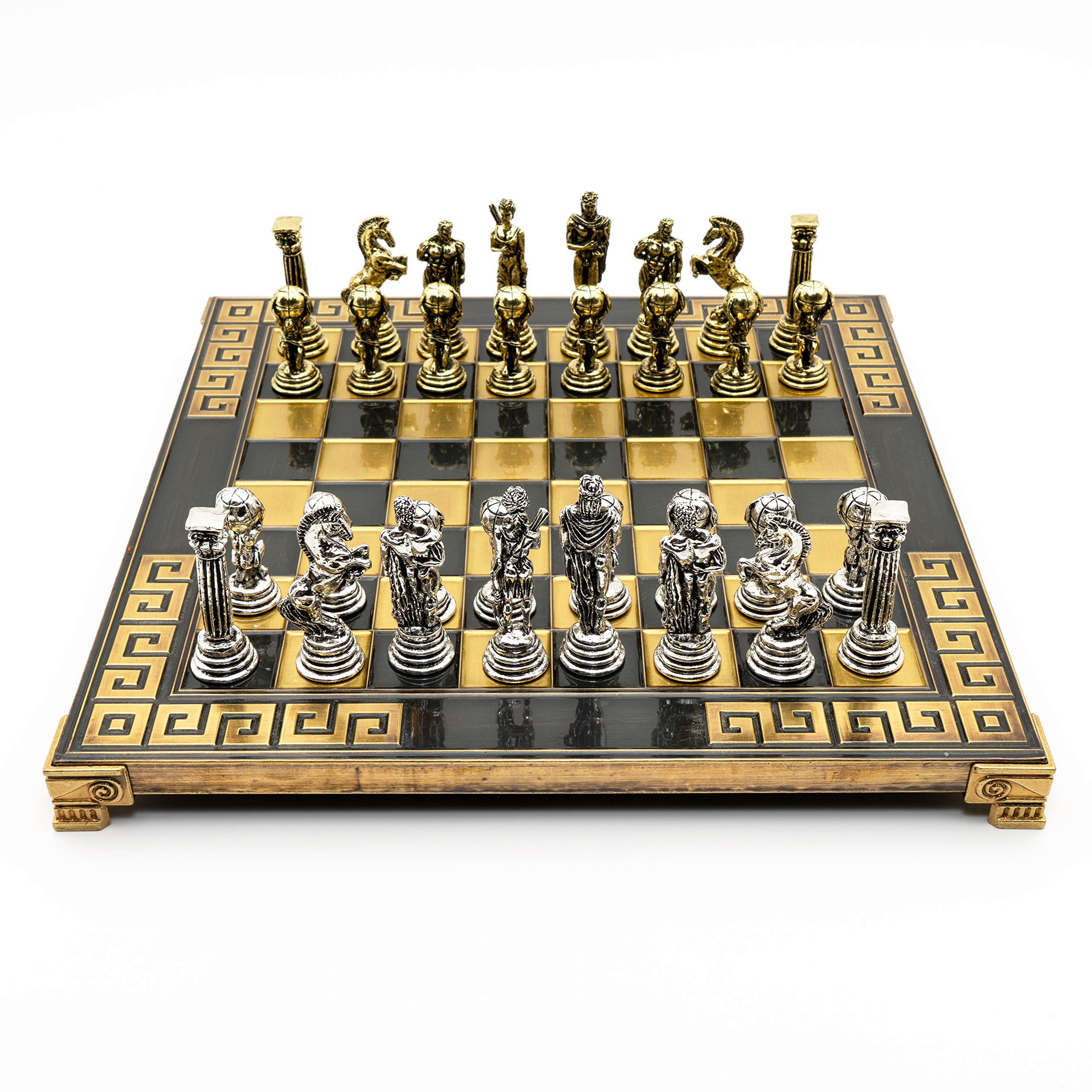 Handmade Atlas Metal Chess Set in Wooden Box - Premium Collector's Chess Board Game for Adults - Perfect for Home Decor, Office Display & Gift Giving