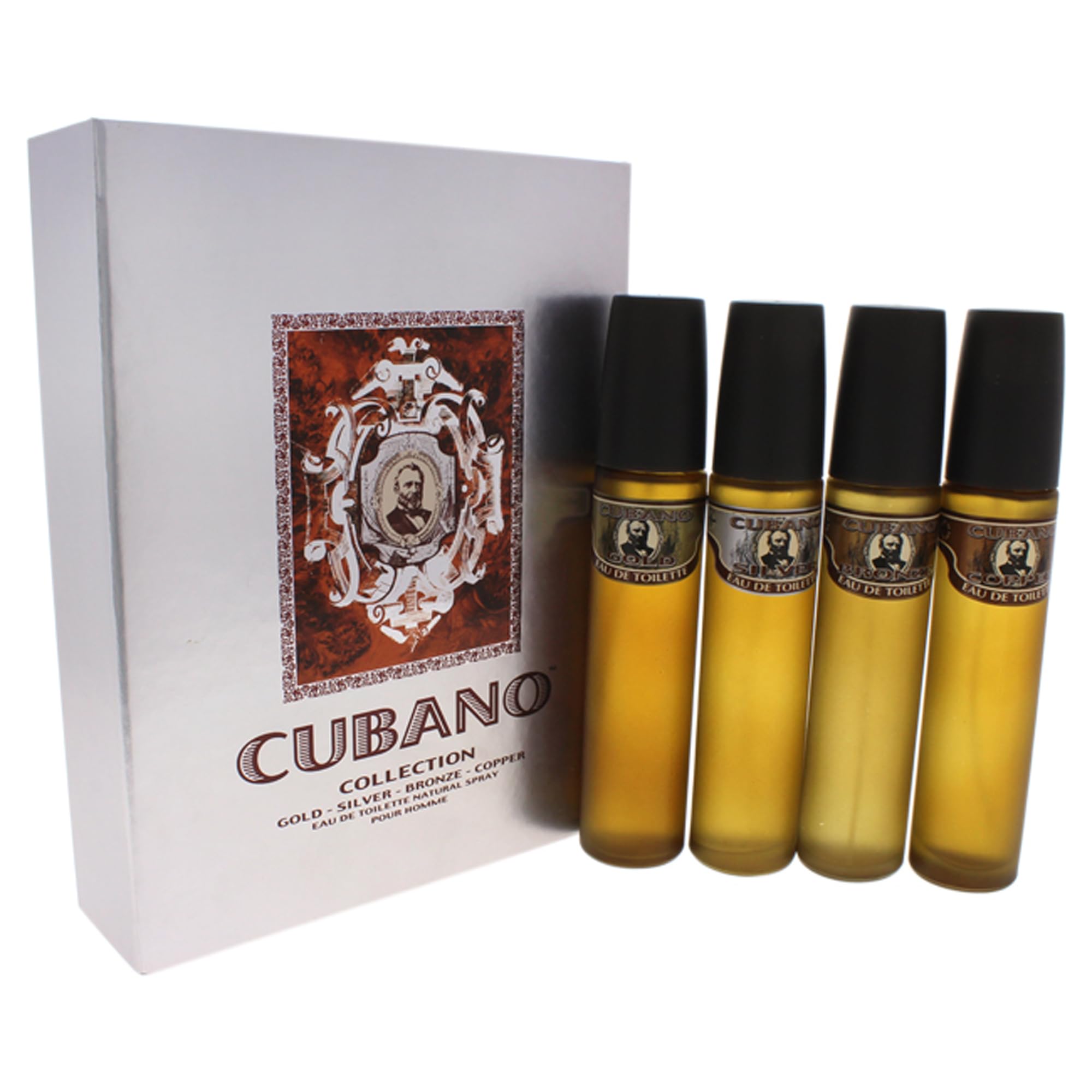 Cubano Variety Set for Men - 4 Piece Cologne Collection (Gold, Silver, Bronze & Copper) - 2 oz Eau De Toilette Spray Each - Perfect for Gifts, Date Nights & Special Occasions