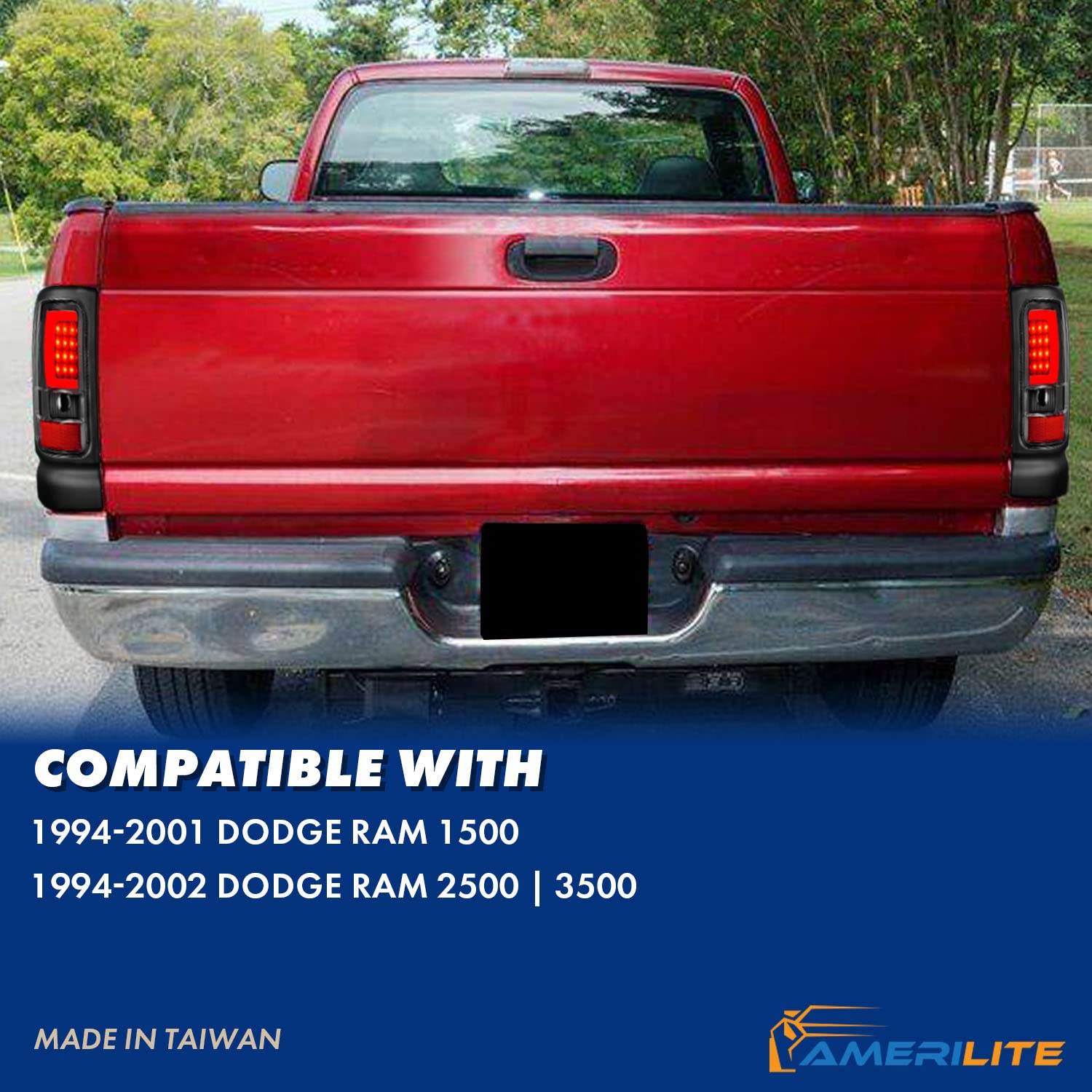 1994-2001 Dodge Ram 1500 2500 3500 Truck Black C-Bar LED Tail Lights Replacement Pair - Left & Right Side for Enhanced Visibility & Style | Perfect for Night Driving & Off-Road Adventures