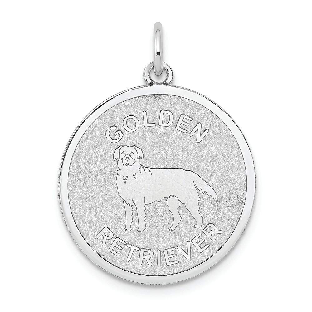 14K White Gold Engravable Golden Retriever Disc Charm - Personalized Pet Jewelry for Dog Lovers, Perfect for Necklaces, Bracelets & Gifts