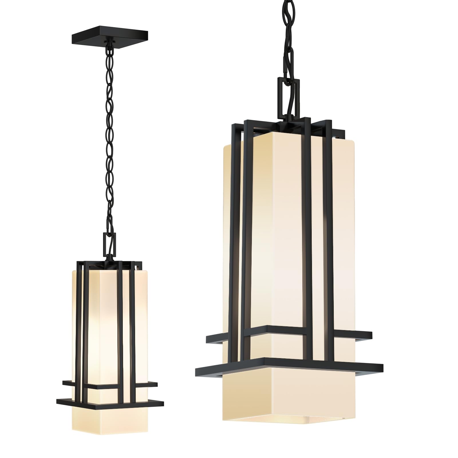 Outdoor Pendant Light Fixture - Black Adjustable Chain Hanging Lantern for Porch, Patio & Garden - Weatherproof Aluminum Exterior Lighting (47.44