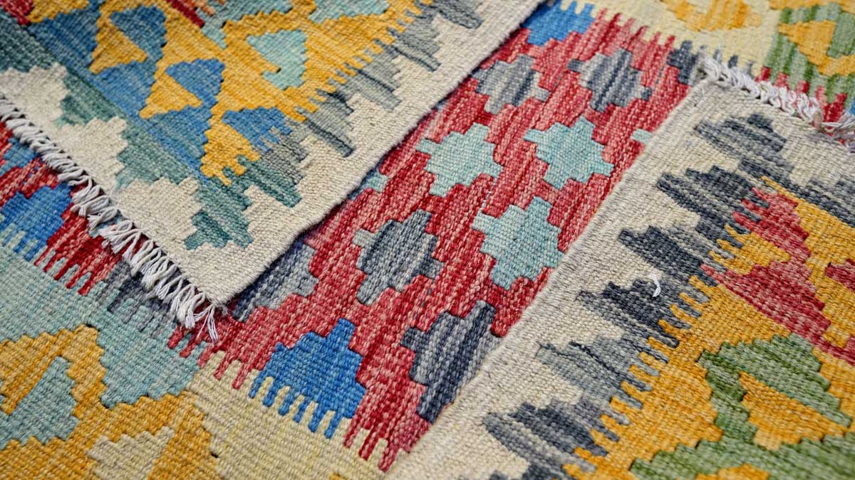 Vibrant Bohemian Kilim Rug - 3.11 x 2.9 Feet Handwoven Cotton Area Rug for Living Room, Bedroom & Boho Home Decor