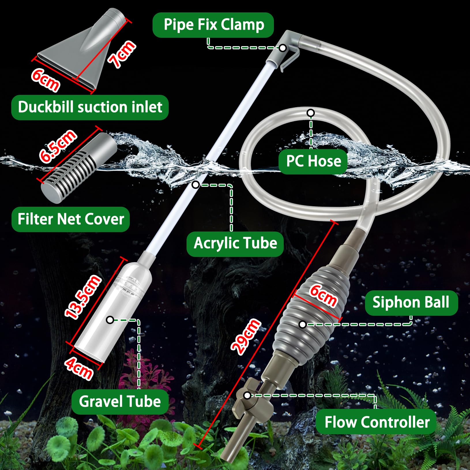 Ponpon Aquarium Gravel Cleaner - Manual Siphon Vacuum for Fish Tank Sand & Gravel Cleaning with Water Changer Function | Perfect for Freshwater & Saltwater Tank Maintenance