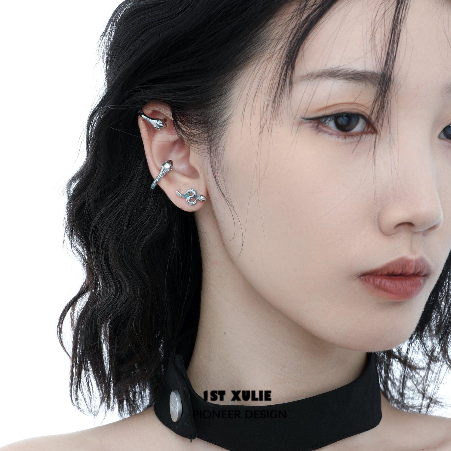 Frozen Serpent Girl S925 Sterling Silver Snake Earrings - Hypoallergenic Ear Clips for Women | Perfect for Gothic Fashion, Halloween Costumes & Alternative Jewelry Lovers