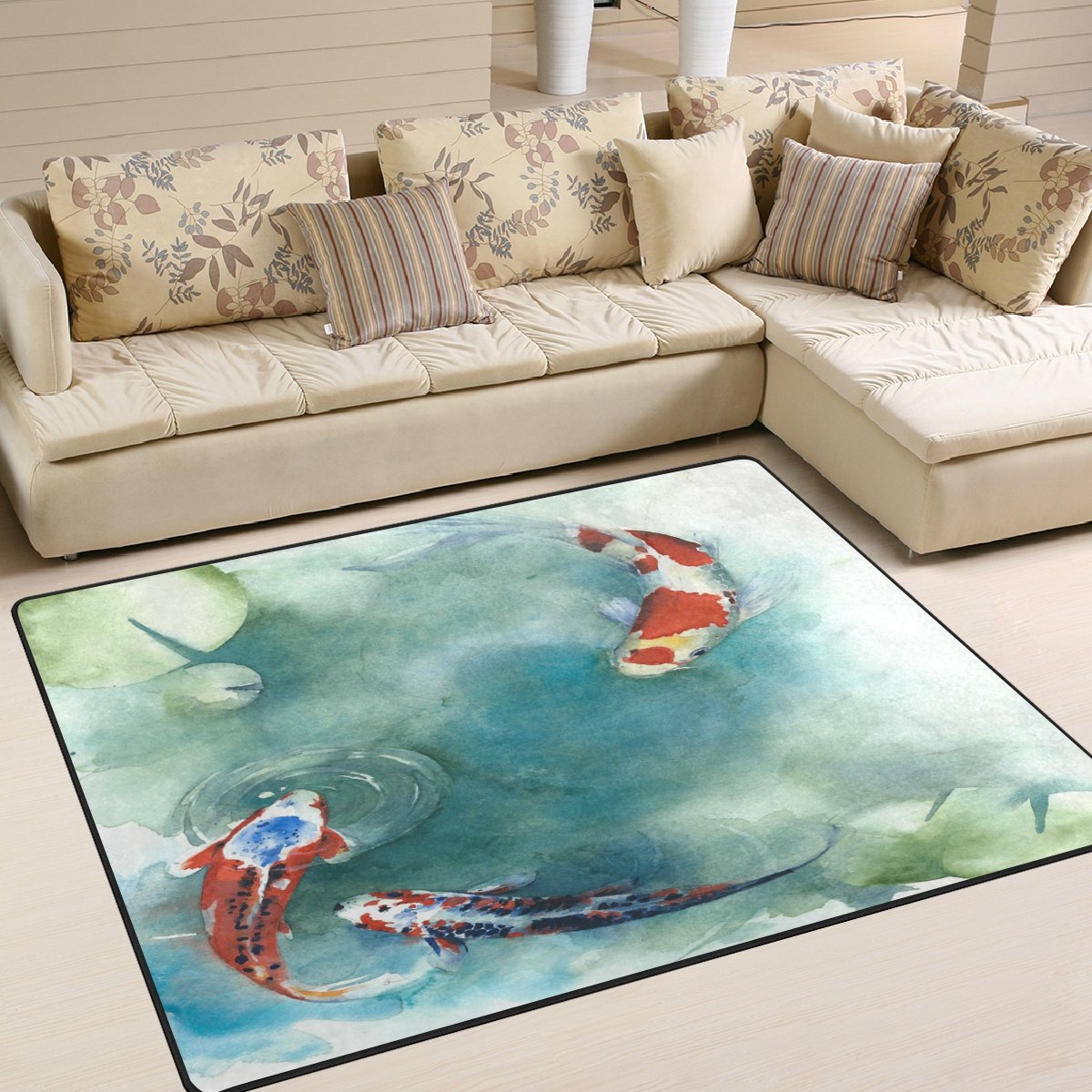 ALAZA Koi Carp Fish Japanese Oil Painting Area Rug - 5'3
