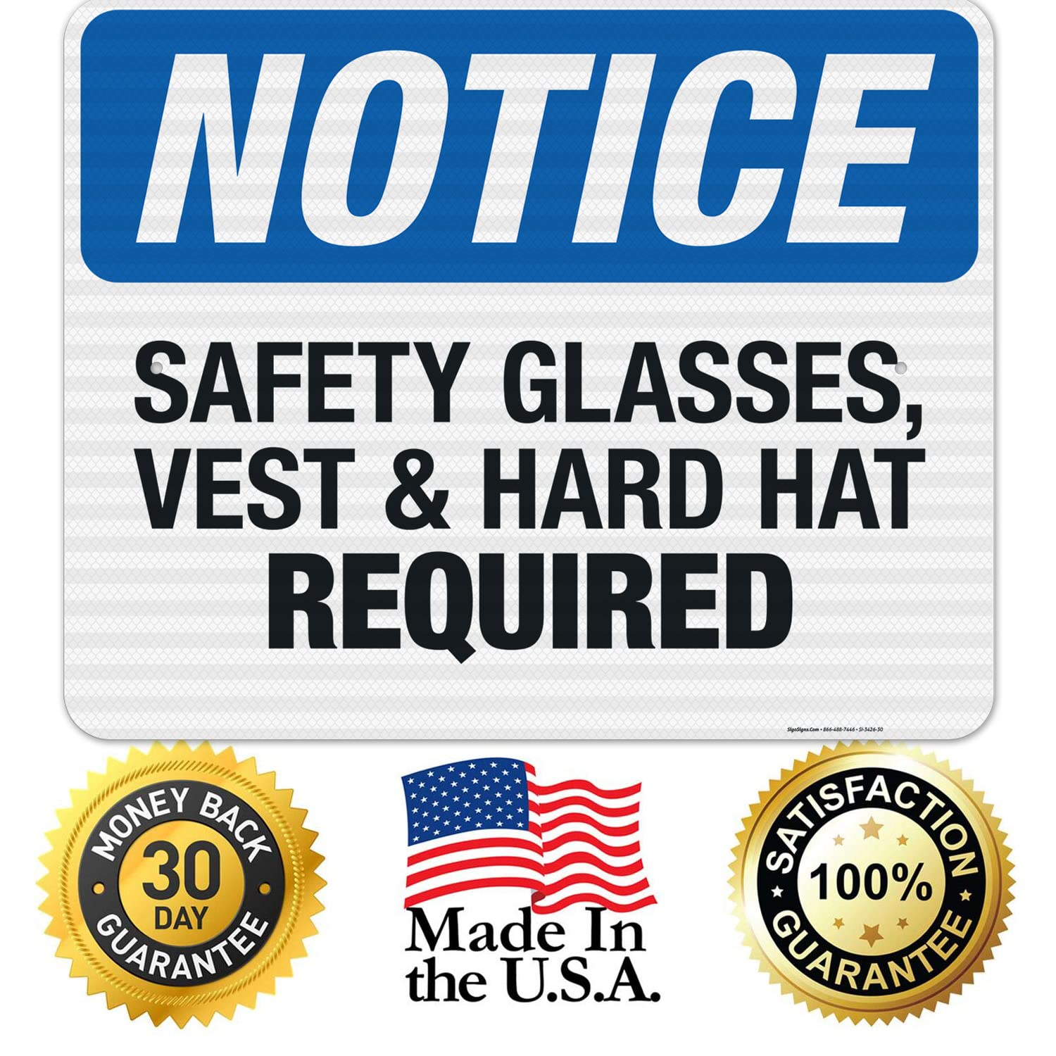 OSHA Compliant Safety Glasses Vest & Hard Hat Required Sign - 24x30 Inches, 3M EGP Reflective .080 Aluminum - Fade Resistant for Indoor/Outdoor Use - Made in USA - Perfect for Construction Sites, Warehouses & Industrial Workplaces