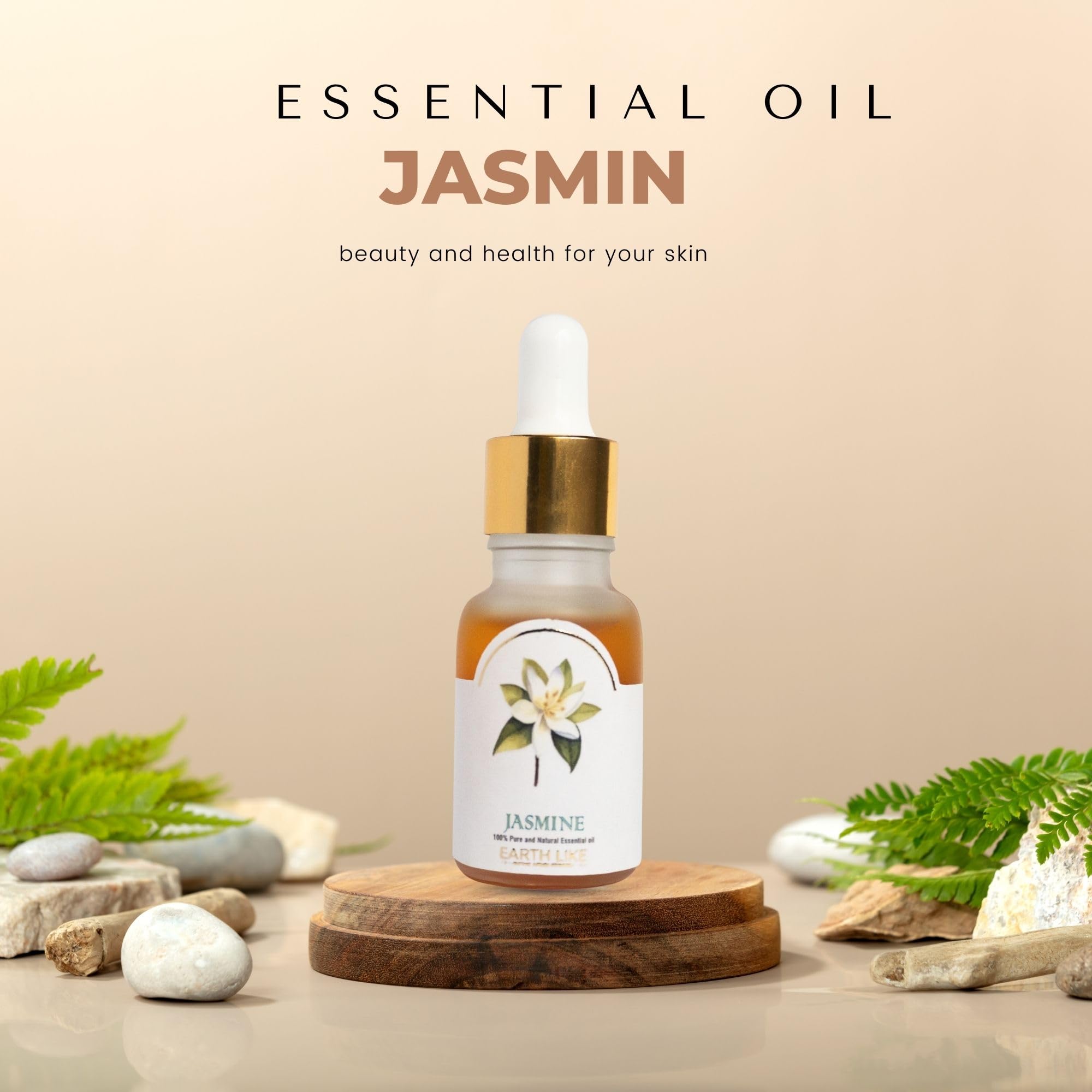 EARTH LIKE Pure Jasmine Essential Oil (15ml) - 100% Natural for Skin Care, Hair Growth, Aromatherapy, Bath & Massage - Perfect for Diffusers, Soap Making & DIY Beauty Products - Includes Dropper - Pack of 2 - Ideal for Relaxation, Spa & Home Fragrance