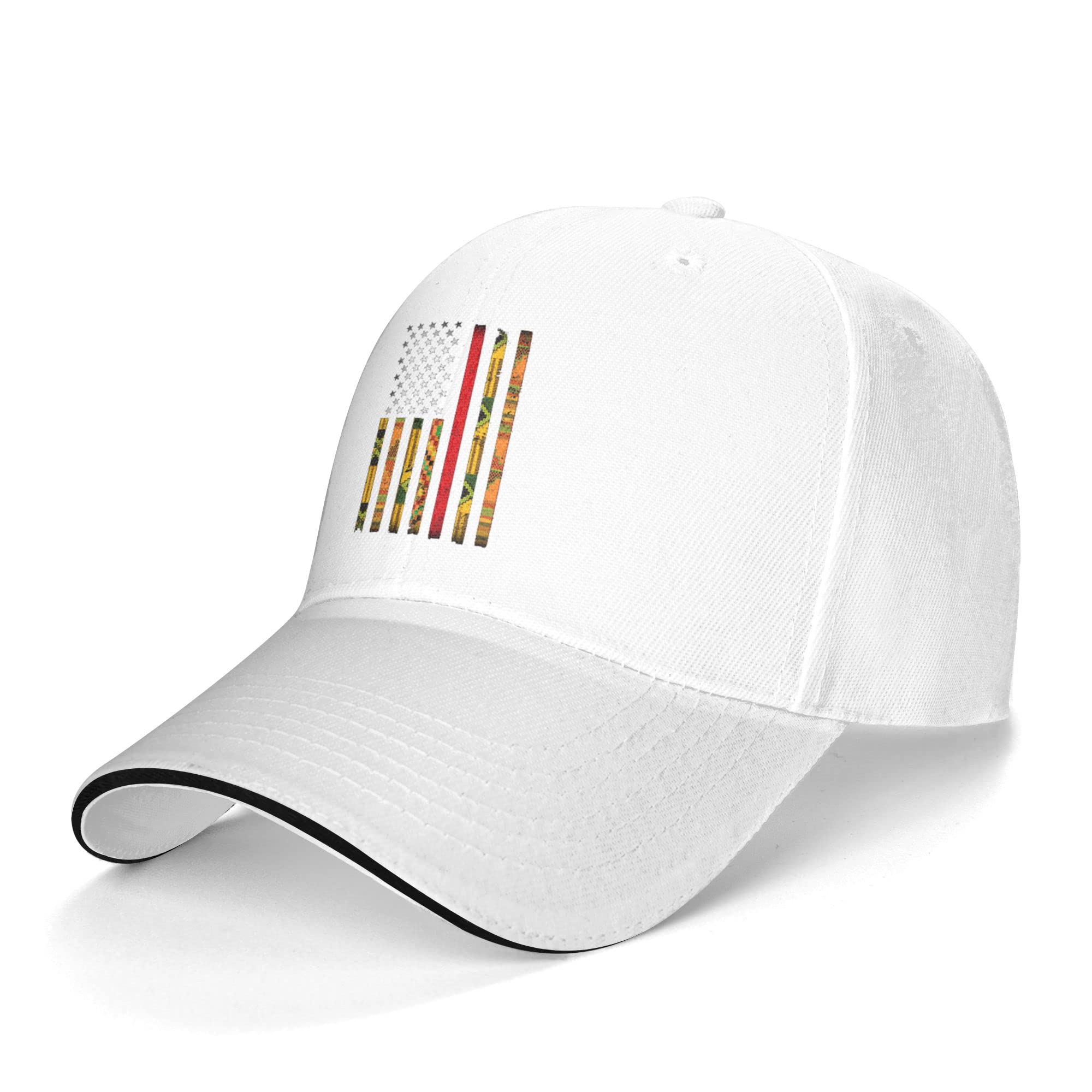 African American Kente Print Baseball Cap - Adjustable Peaked Sandwich Dad Hat for Men & Women - Golf, Casual Wear & Patriotic Style