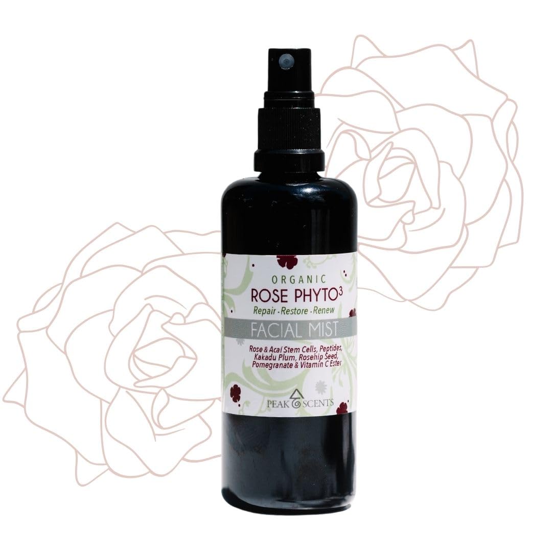 Organic Vegan Rose Phyto³ Water Facial Spray - Hydrating Face Mist & Makeup Setting Spray, Soothing Rosewater Toner for Dry Skin, Perfect for Facial Massage & Post-Workout Refreshment (4oz)