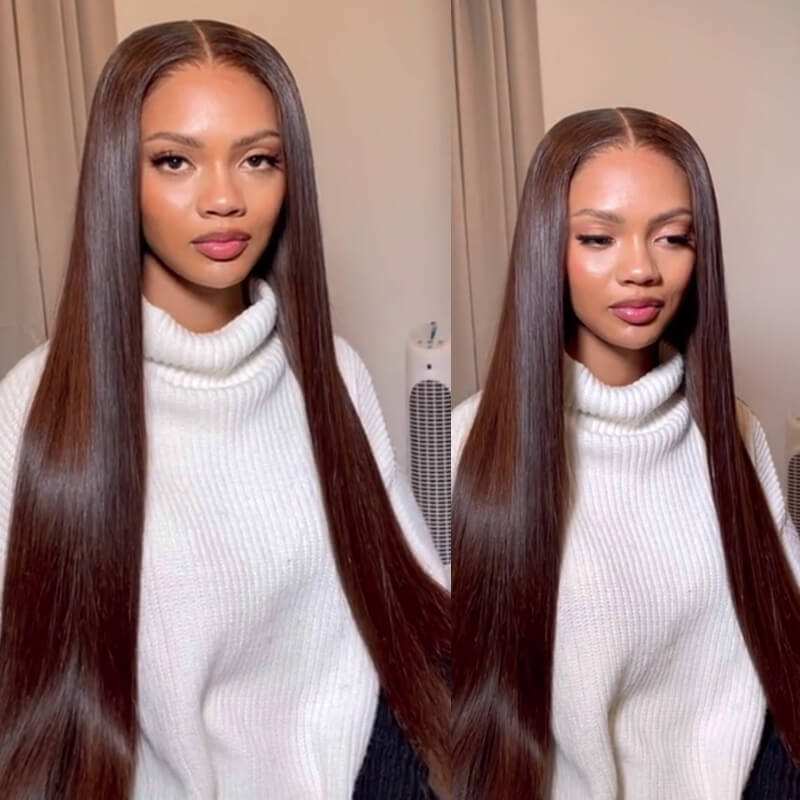 Eullair Perfect Chocolate Brown Lace Frontal Human Hair Wig - Natural Looking 13x4 HD Lace Wig for Black Women | TikTok Viral Hairpiece for Everyday Wear & Special Occasions