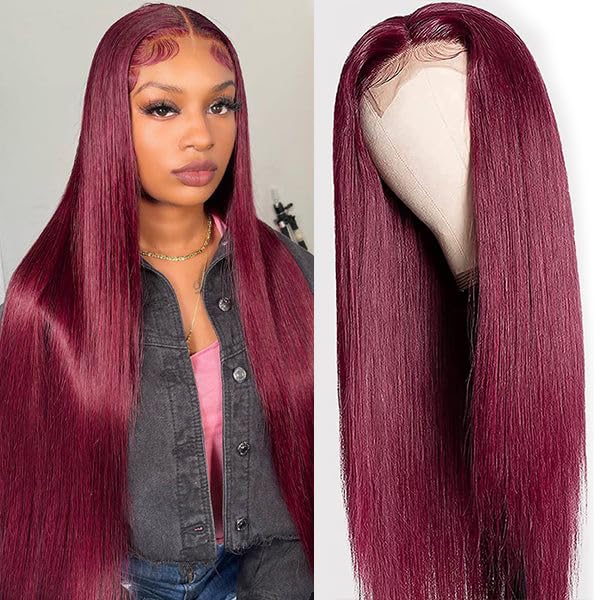 Burgundy Straight 4x4 Closure Wigs