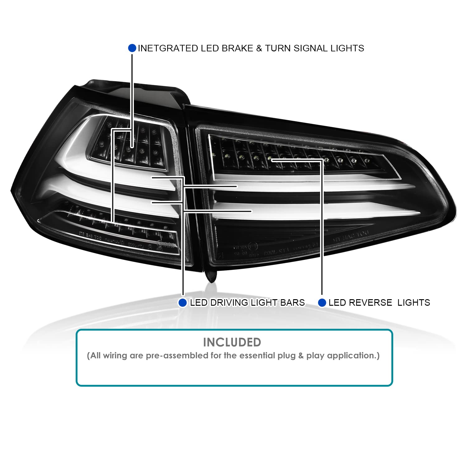 Spec-D Tuning Black LED Bar Tail Lights for 2015-2017 VW Golf GTI - Left & Right Pair Assembly - Enhanced Night Visibility & Style Upgrade for Street & Performance Driving