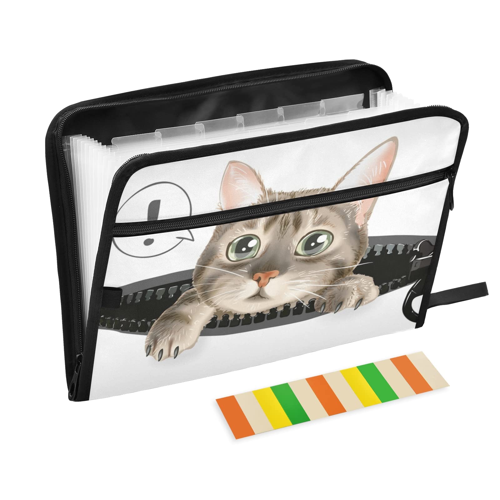 UMIRIKO 13-Pocket Expanding File Folder for Cats & Kittens - Accordion Document Organizer with Sticky Labels, A4 Letter Size, Zipper Closure - Perfect for Pet Records, Vet Visits & Household Organization