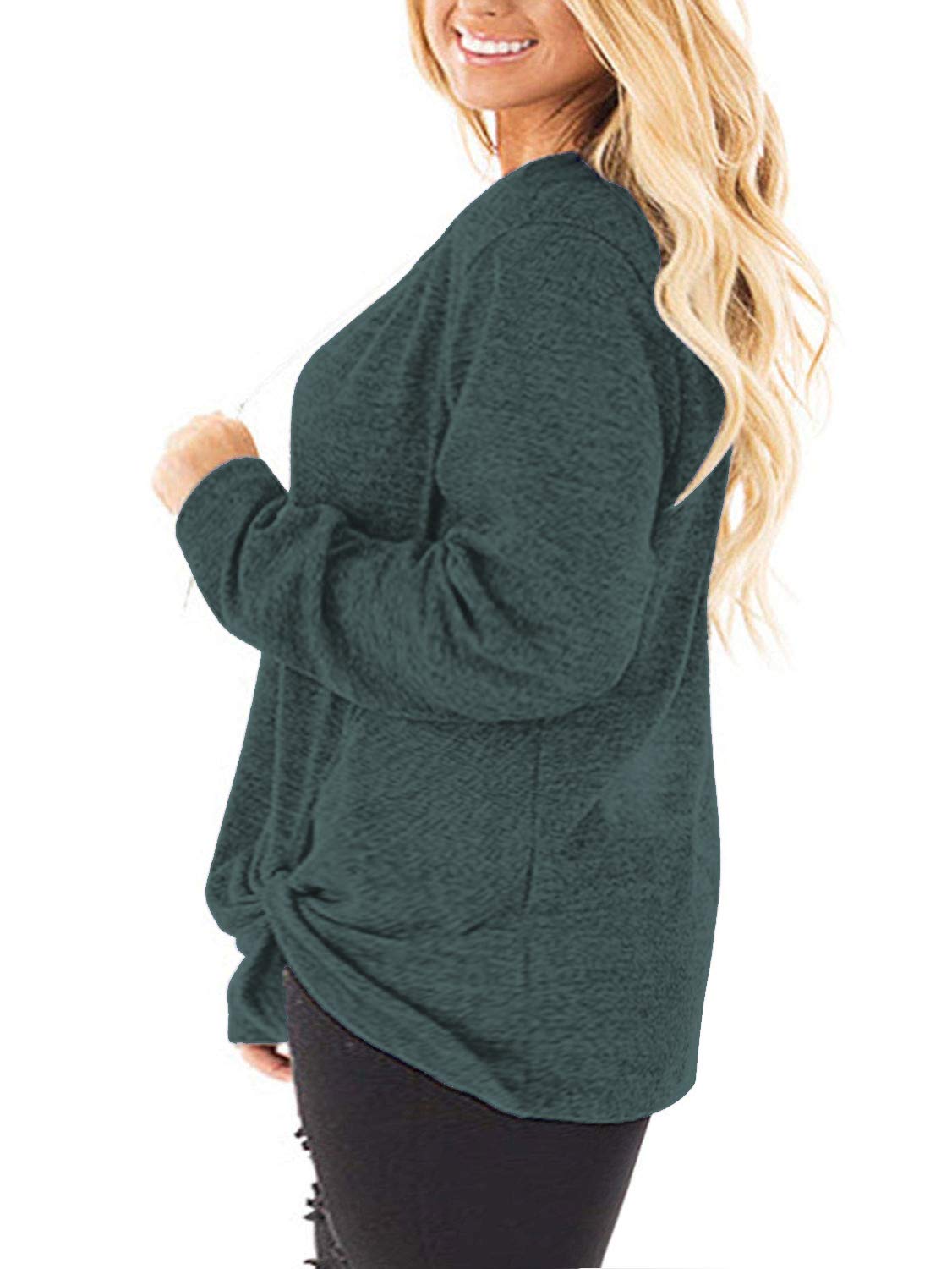 DOLNINE Women's Plus Size Knotted Tops Long Sleeve Tee Shirts - Loose Casual Blouse for Women, Comfortable Stretchy Tunic Top for Everyday Wear, Office, and Date Night Outfits