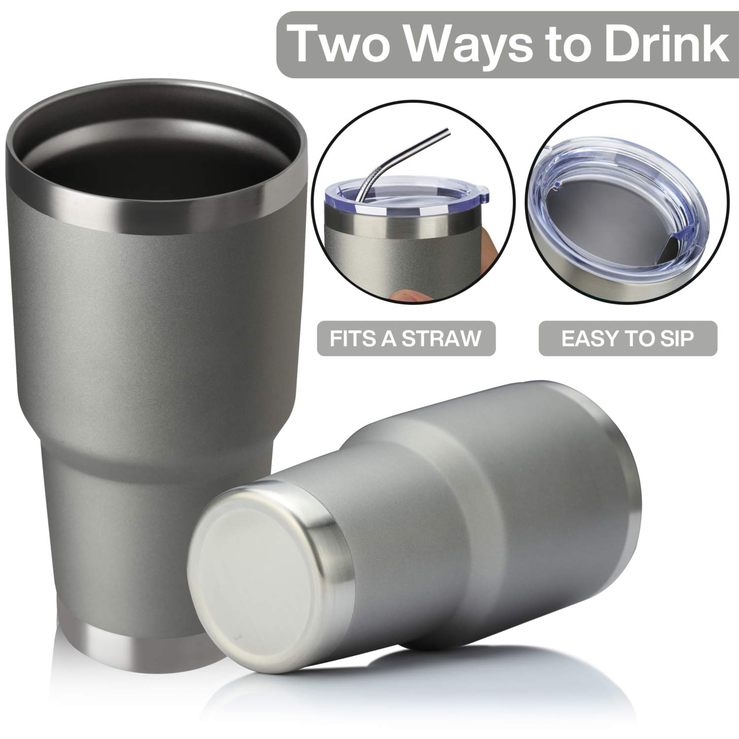 MEWAY 30oz Insulated Stainless Steel Tumbler with Lid & Straw - Double Wall Vacuum Coffee Cup for Hot & Cold Drinks - Powder Coated Durable Travel Mug - Perfect for Office, Commuting, Camping & Outdoor Activities (4 Pack, Cold Grey)