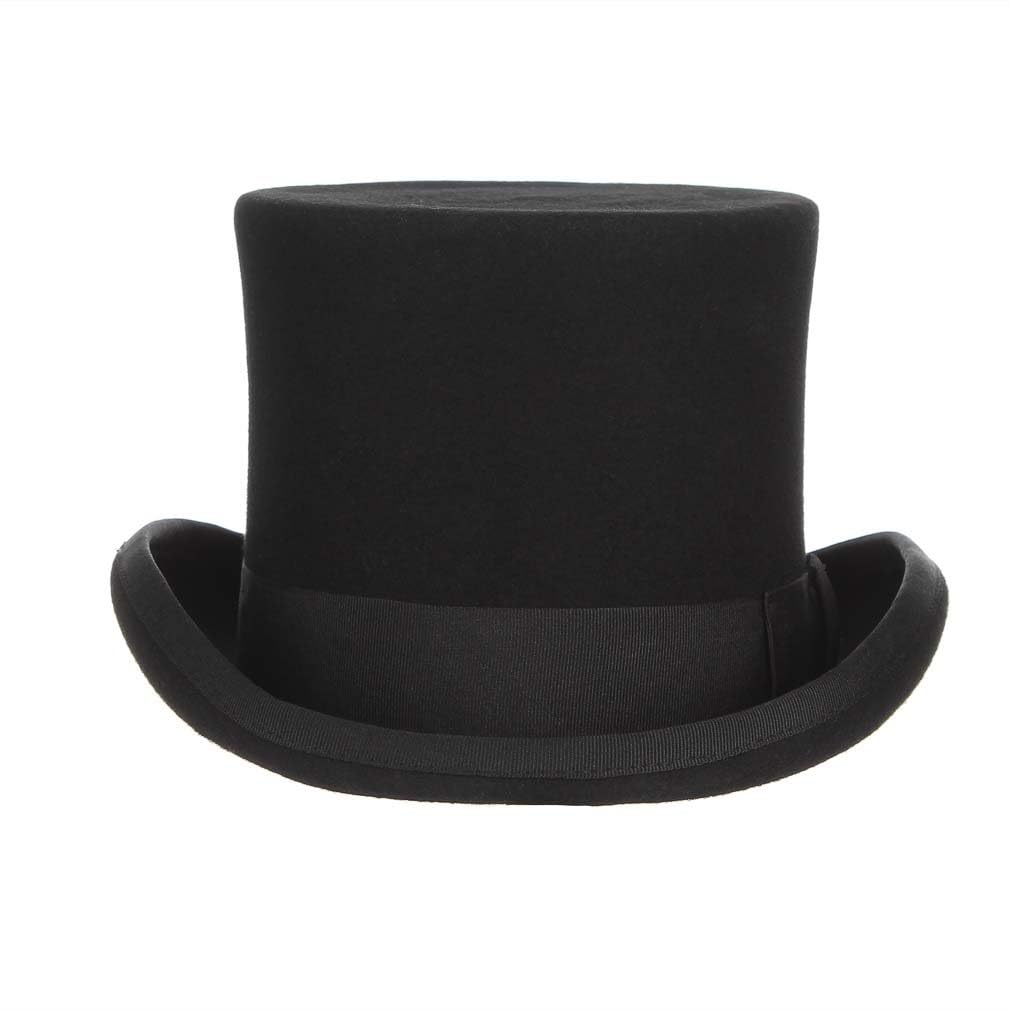 GEMVIE Men's 100% Wool Top Hat with Satin Lining - Elegant Derby Dress Hat for Formal Events, Weddings & Victorian Costume Parties - Black Classic Gentleman's Hat