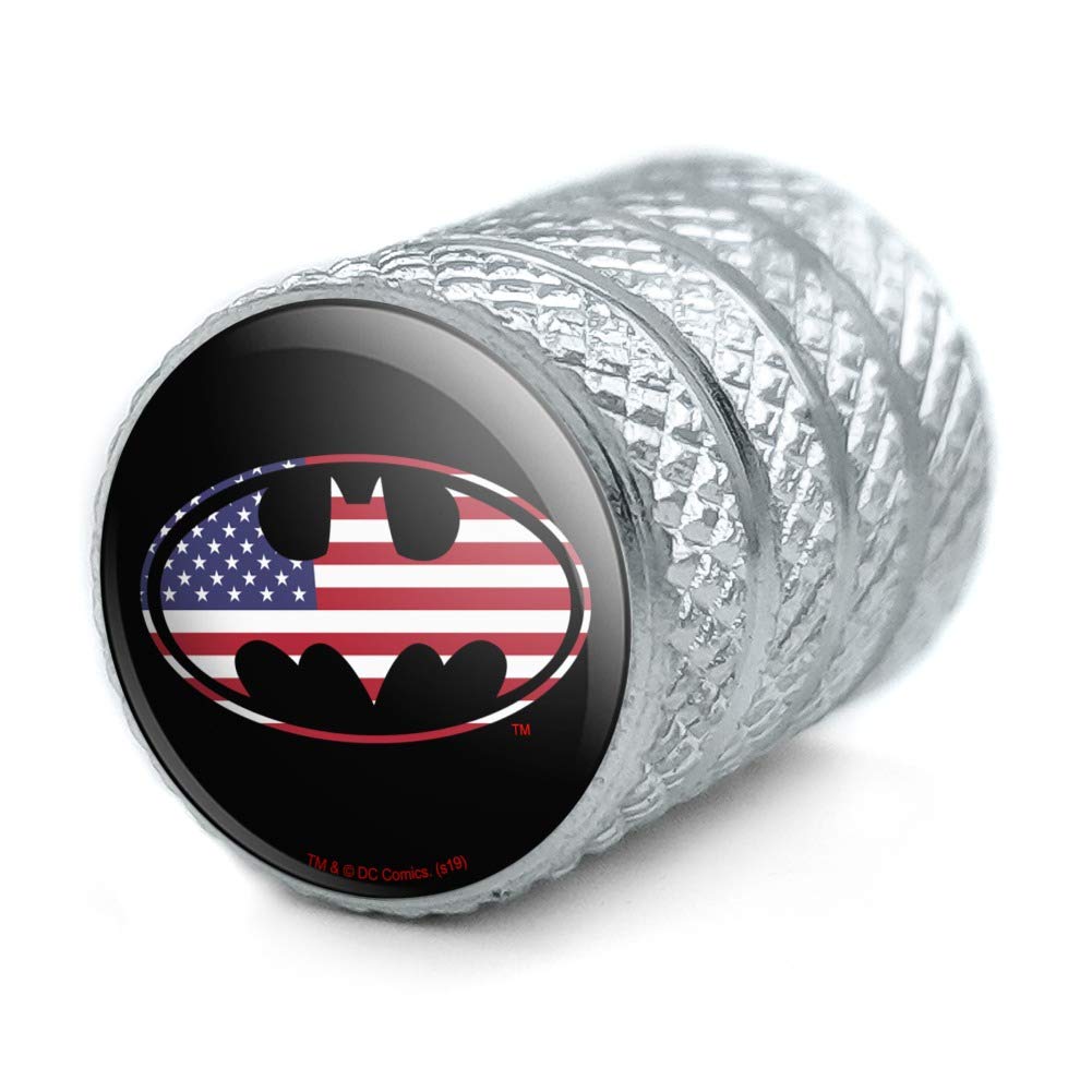Batman USA American Flag Shield Logo Aluminum Valve Stem Caps for Car Wheels - Durable Tire Rim Accessories for Superhero Fans & Patriotic Style