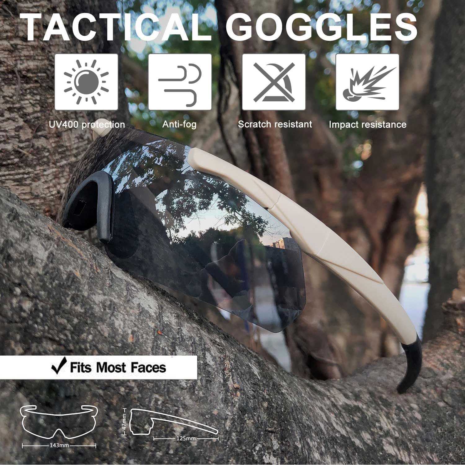 SPOSUNE Tactical Shooting Glasses - Anti-Fog, Impact Resistant with 3 Lenses for Men & Women - Perfect for Hunting & Airsoft