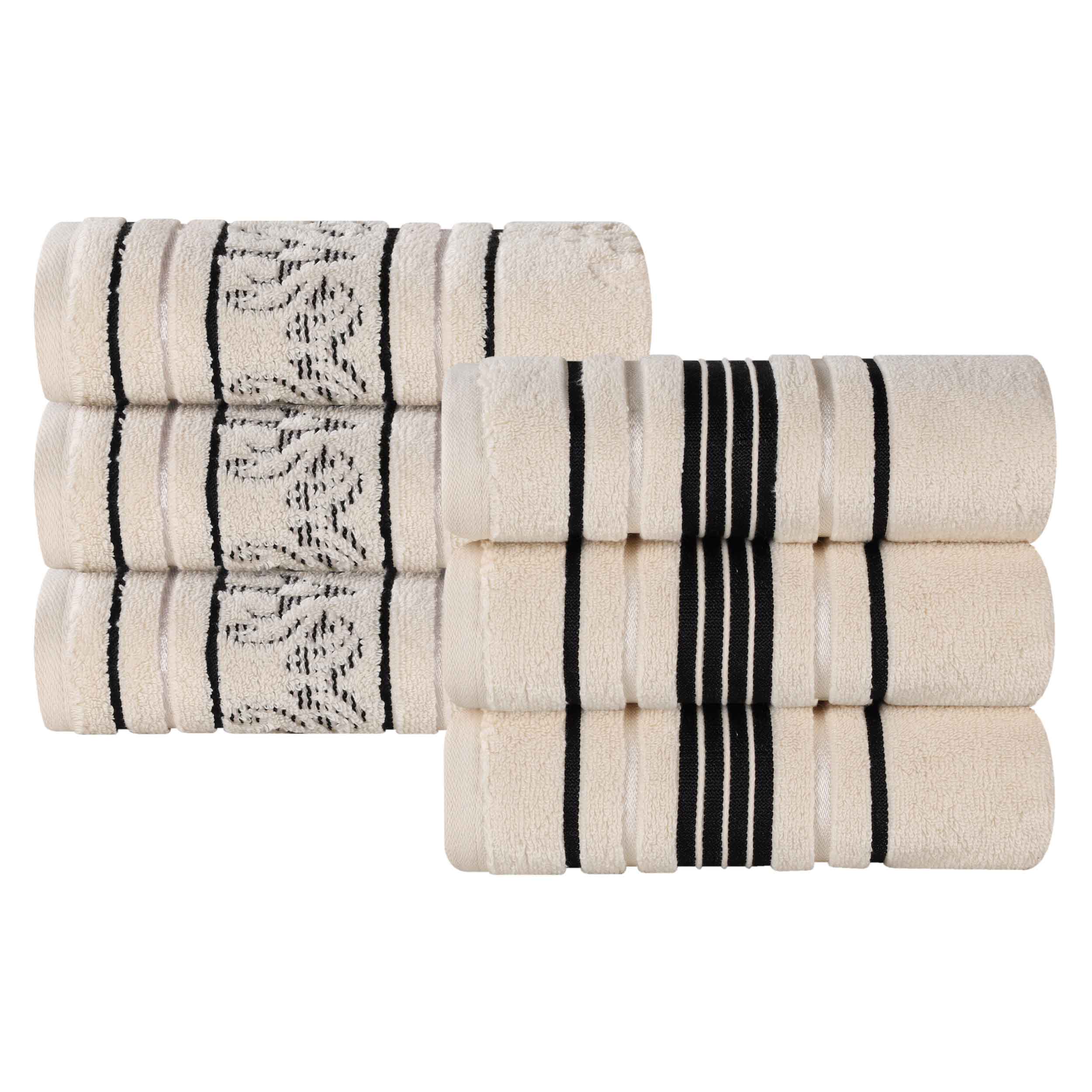 Premium 6-Pack Sadie Zero Twist Cotton Hand Towels - Solid & Jacquard Floral Designs | Soft, Absorbent Bath & Kitchen Towels for Home, Spa, and Guest Use