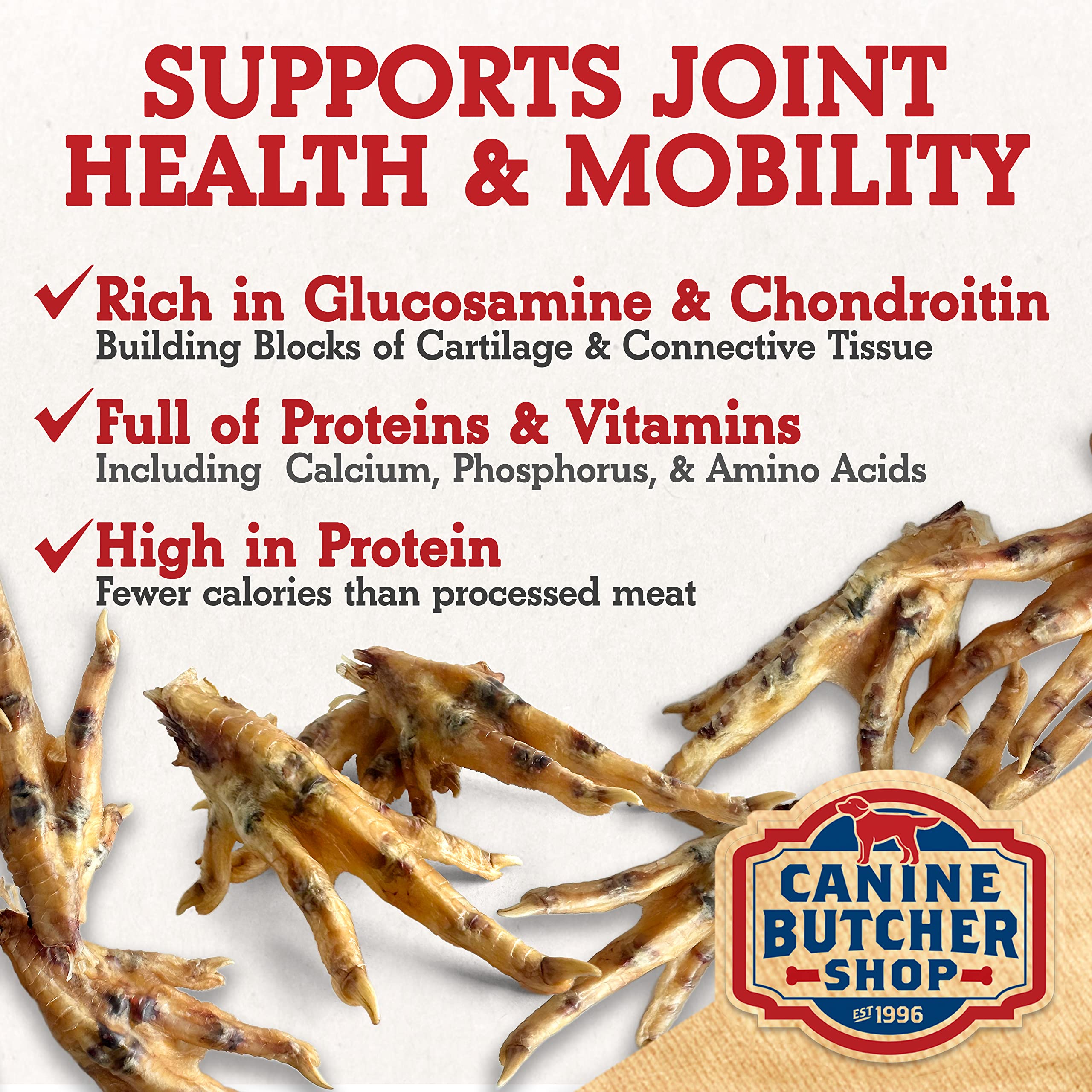 Premium Dehydrated Chicken Feet Dog Treats - All Natural, USA Raised & Made, 60-Pack | Long-Lasting Dental Chews for Medium & Large Dogs | Perfect for Training Rewards & Joint Health Support