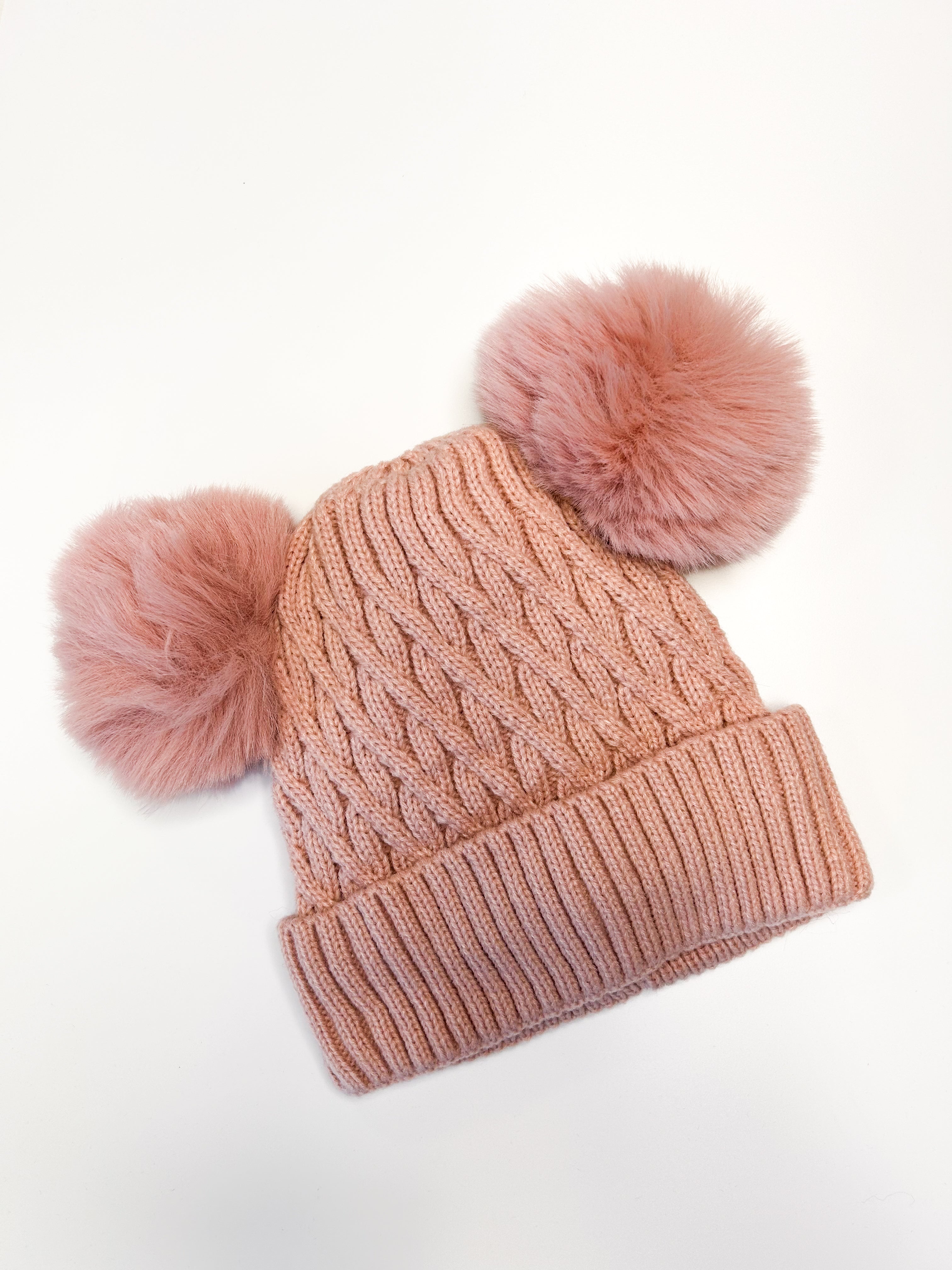 Maeve Light Pink Pom Pom Beanie - Soft Winter Knit Hat for Women - Perfect for Cold Weather & Outdoor Activities