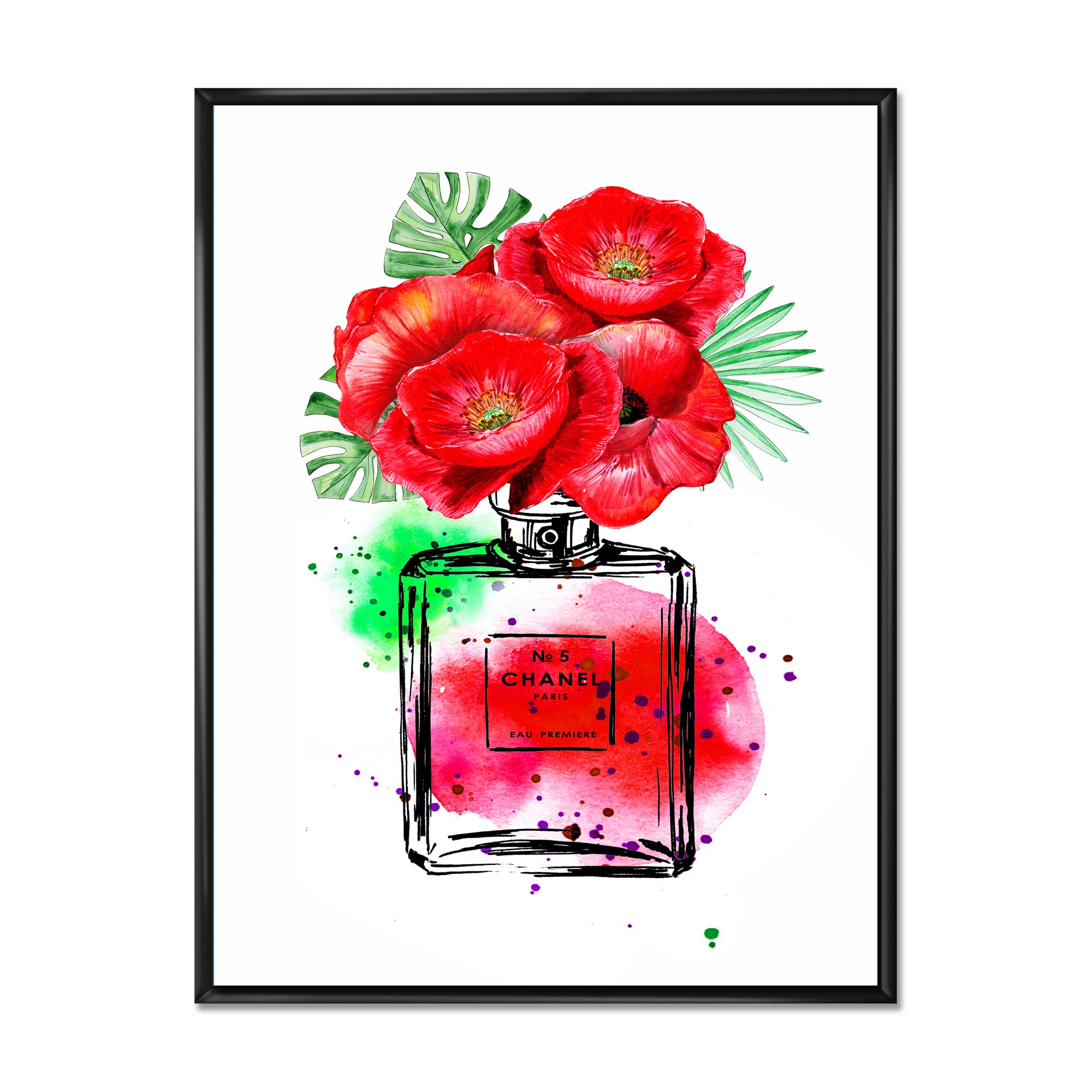 Chanel No.5 Perfume Inspired Modern Framed Canvas Wall Art Print - Elegant Home Decor for Living Room, Bedroom & Office