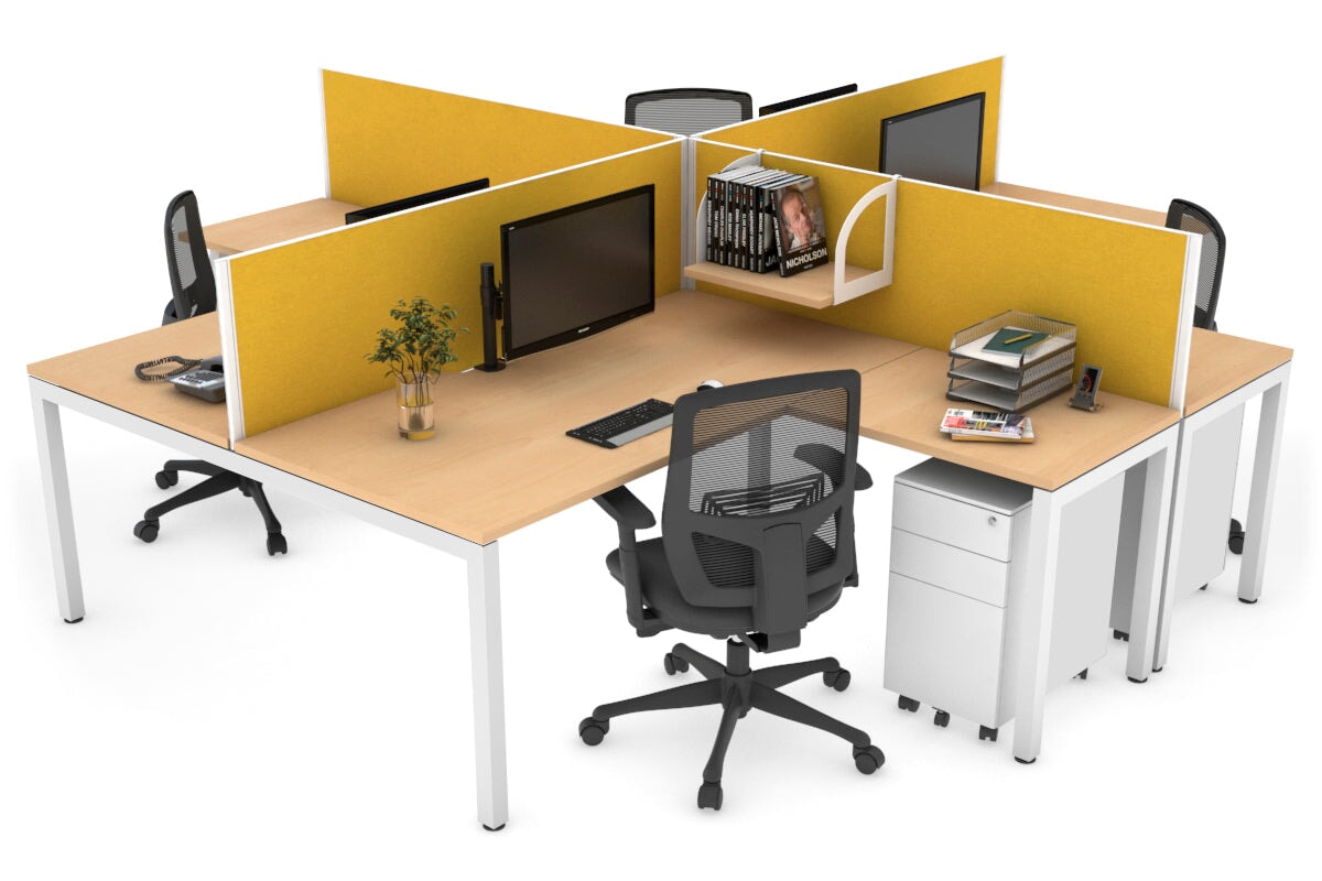 Quadro Square Legs 4-Person Corner Workstation Desk - 1600L x 1800W with Cable Management Scallop - Perfect for Office, Home Office & Collaborative Workspaces