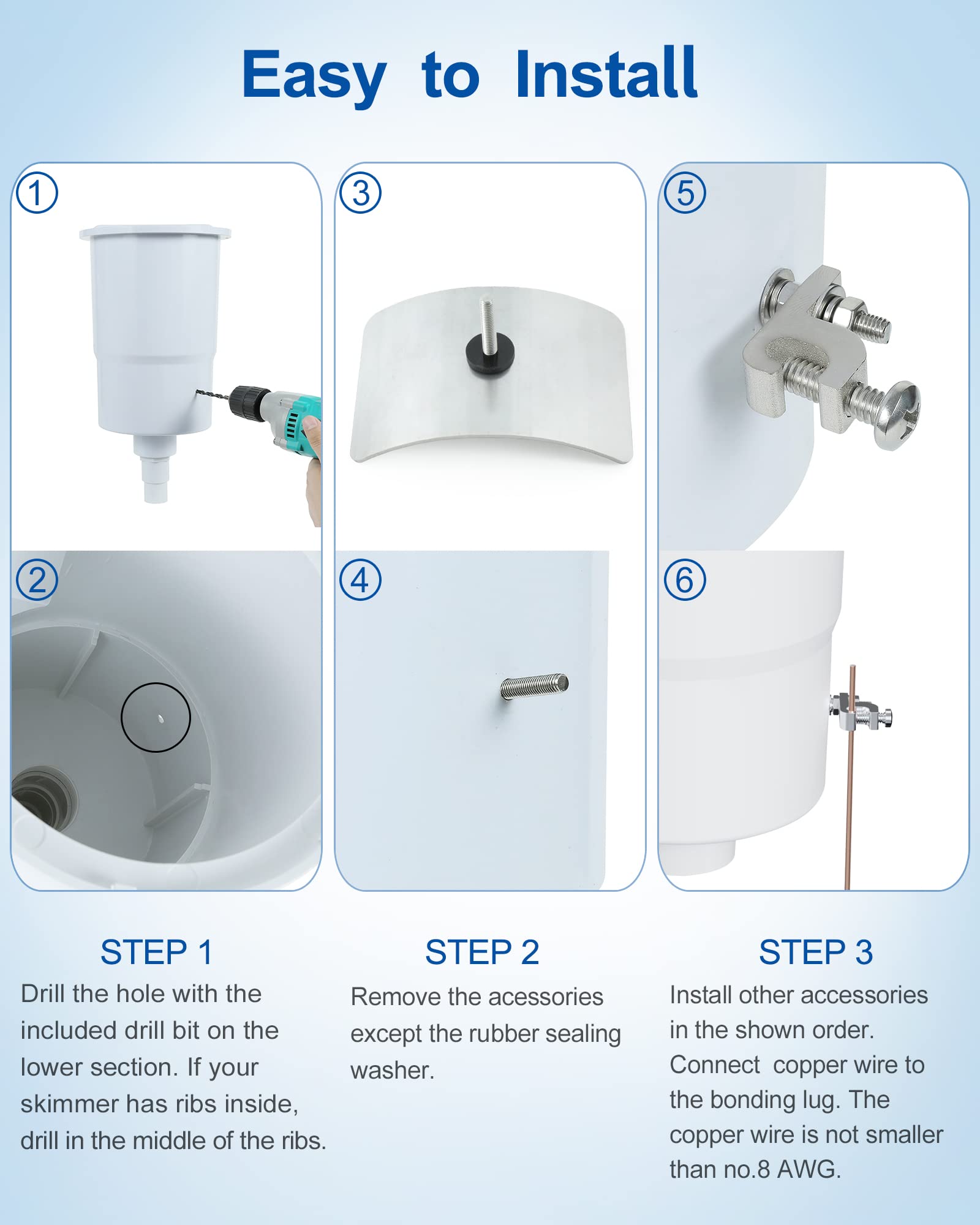 Above Ground Pool Bonding Kits - Pool Water Mechanical Connectors for Safe & Durable Above Ground Pools - Direct Water Contact - Perfect for Backyard, Family & Summer Pool Safety