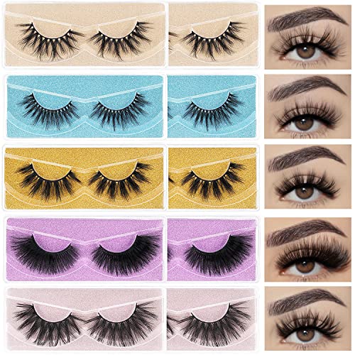 Wholesale 3D Faux Mink Eyelashes Bulk - 18mm Handmade Reusable False Lashes, 5 Styles Dramatic Fluffy Glitter Lashes with Portable Packaging (10 Pairs) - Perfect for Parties, Weddings, and Special Occasions