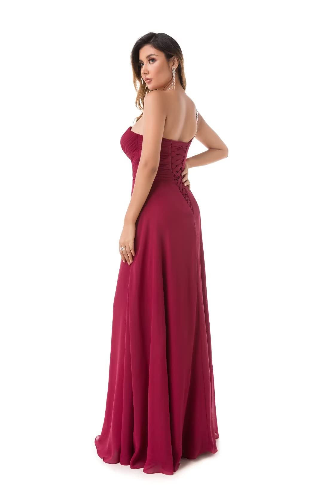 Elegant One Shoulder Chiffon Bridesmaid Dress with Crystal Beading - Long Formal Evening Gown for Weddings, Prom & Special Occasions