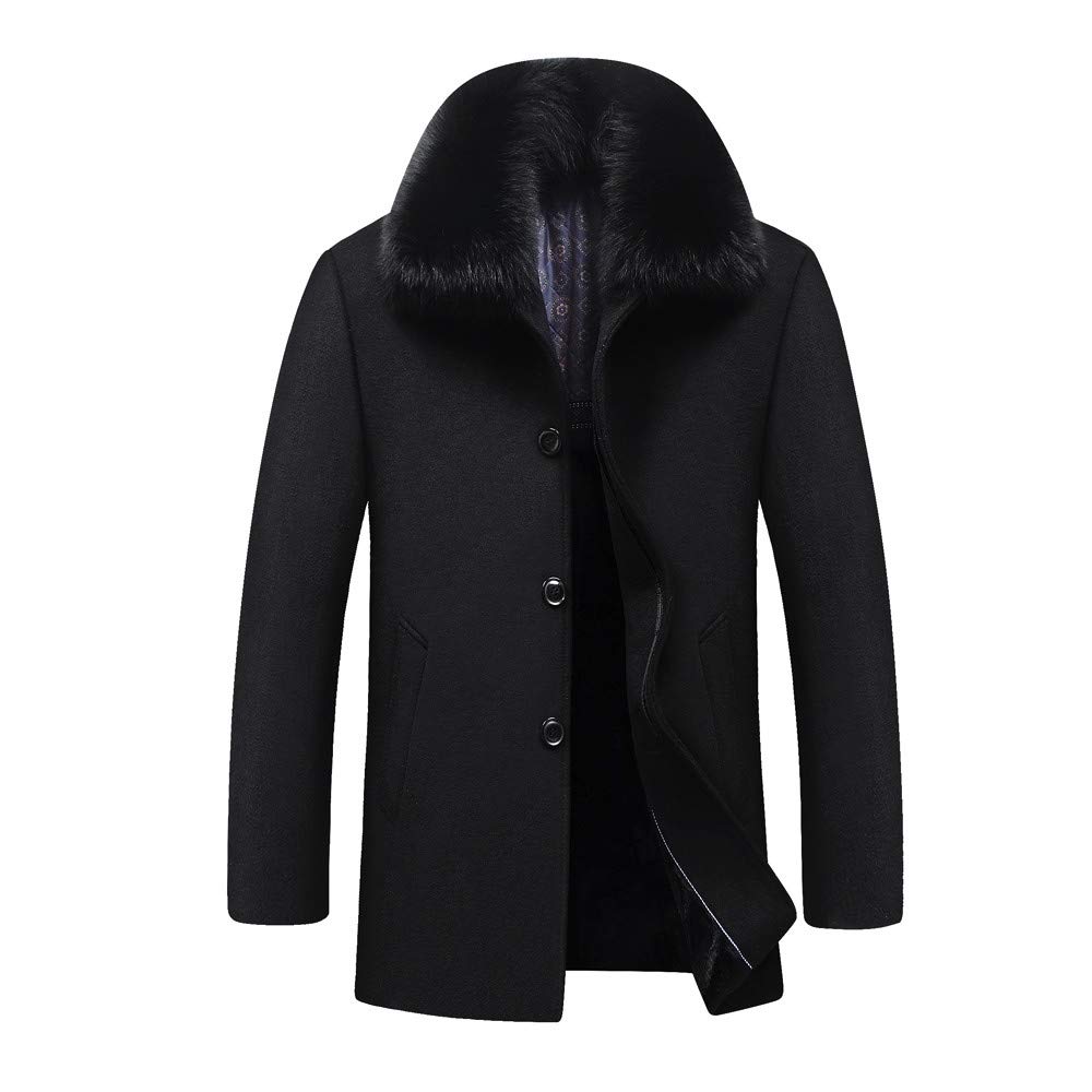 Men's Winter Trench Coat with Detachable Fur Collar - Thick Warm Slim Fit Business Overcoat for Office & Formal Occasions | Fashionable Outerwear for Cold Weather