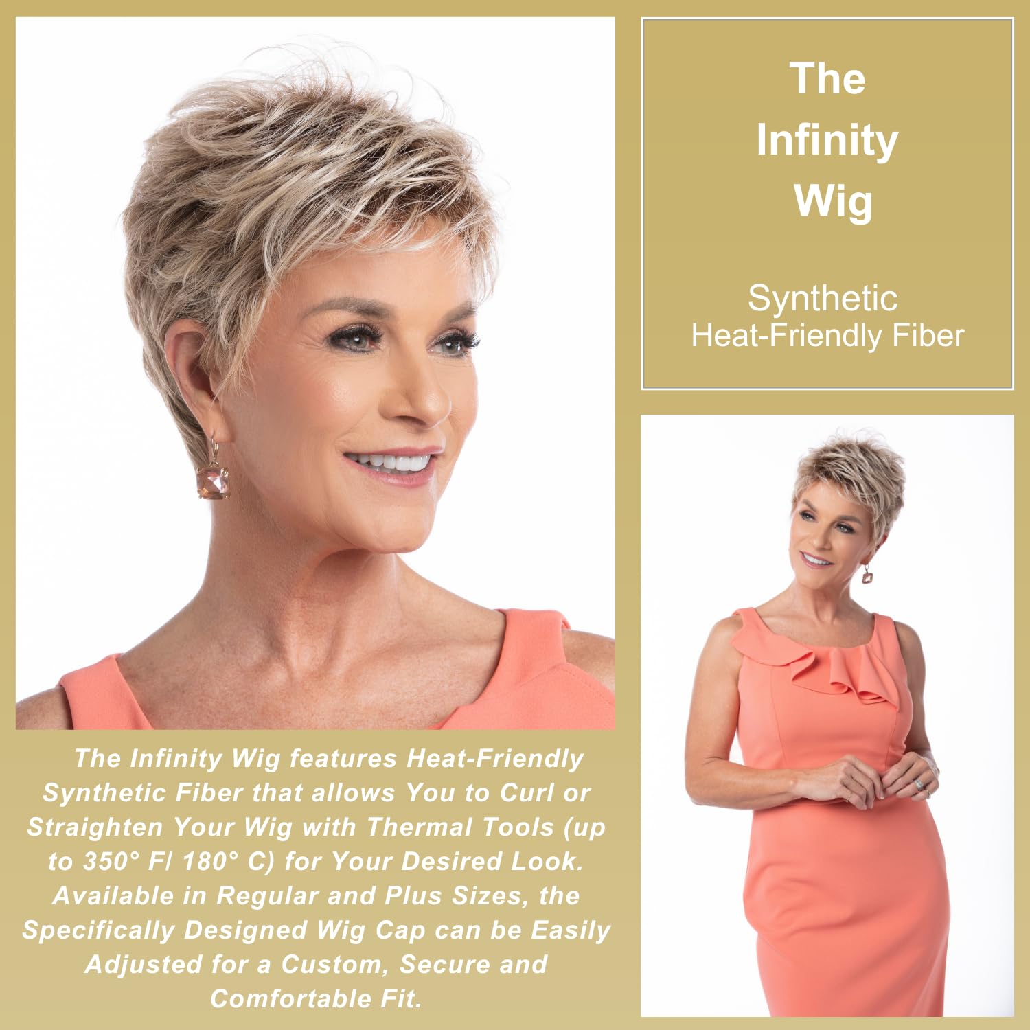 Toni Brattin Infinity Wig - Short Natural Style Synthetic Hair with Texture & Airy Fringed Bang - Heat-Friendly, Adjustable & Comfortable - Looks & Feels Like Real Hair (Medium Blonde, Regular) - Perfect for Daily Wear, Cosplay & Special Occasions
