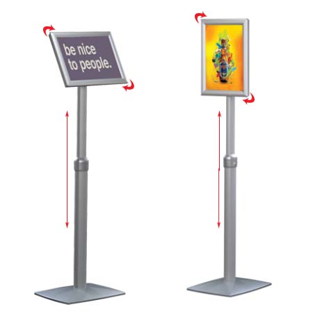 Adjustable Pedestal Floor Stand with Rotating & Tilting Sign Frame - Holds 11