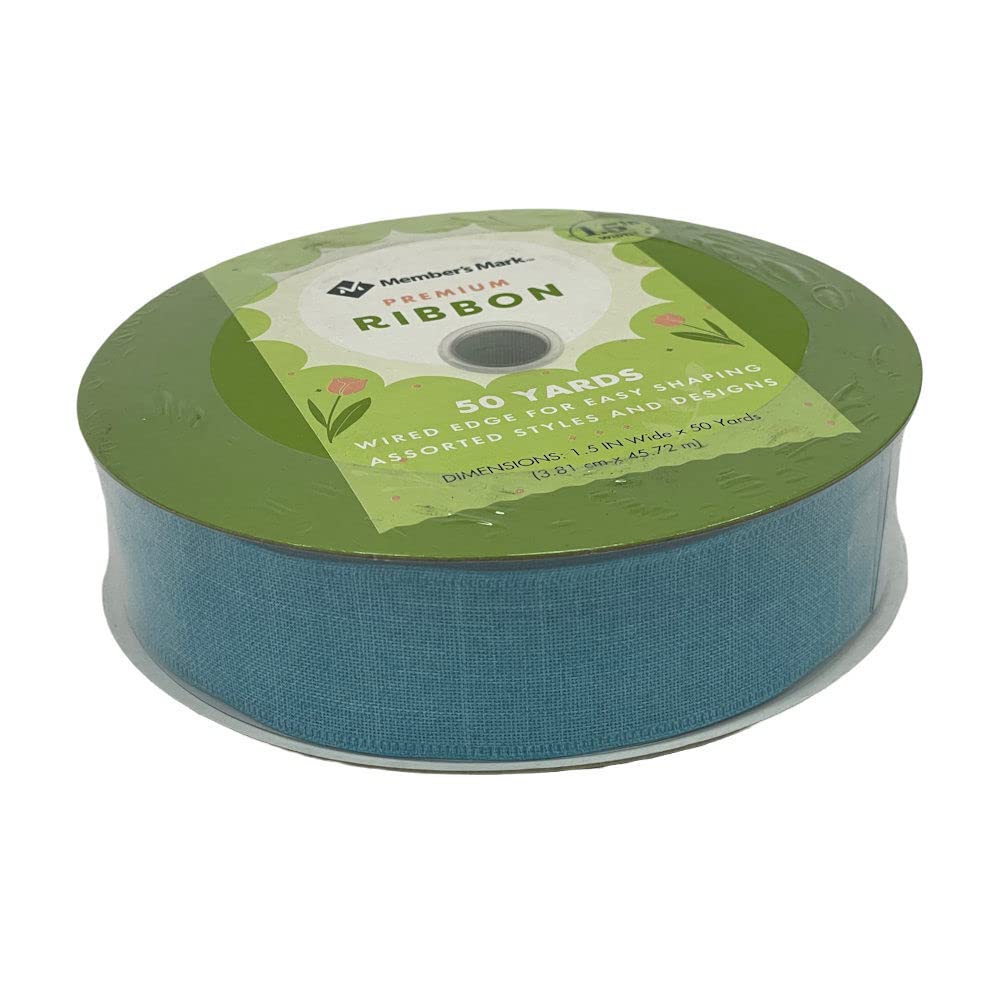 Premium Blue Wired Ribbon - 1.5 Inch Width, 50 Yards Bulk Roll for Gift Wrapping, Party Decorations, DIY Crafts, and Wedding Bouquets