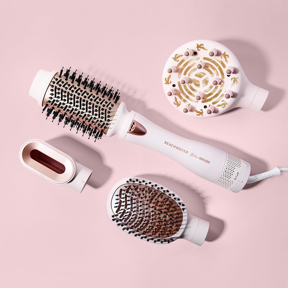 Beachwaver Co. Blow Dryer Brush - Pink & Rose Gold Hair Styling Tool | Hot Air Brush, Hair Dryer & Volumizer Combo | Perfect for Salon-Quality Blowouts at Home | Model BWBLBR02