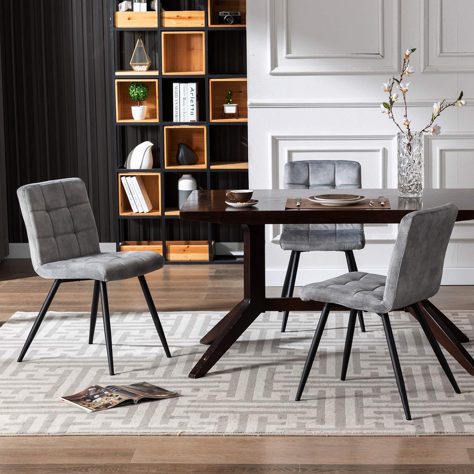 DUHOME Modern Fabric Dining Chairs Set of 4 - Grey Upholstered Living Room Chairs with Black Metal Legs for Kitchen, Dining Room & Vanity - Elegant Home Decor & Reception Seating
