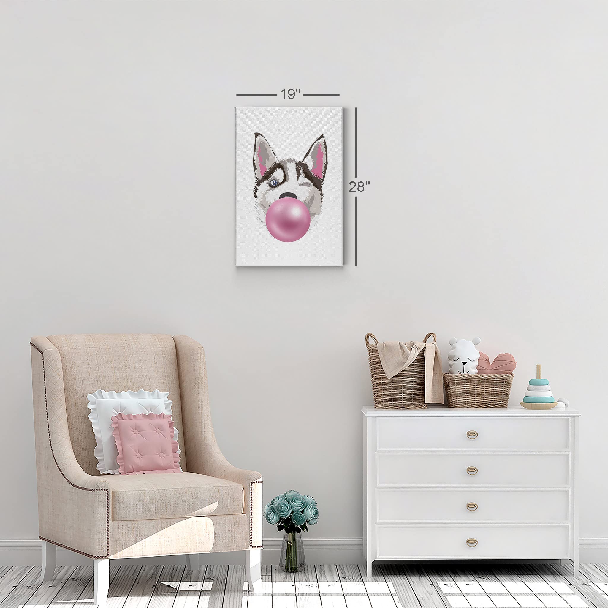 Husky Dog Chewing Bubble Gum Canvas Wall Art Print - 22x15 Inch Pet Lover Gift, Pop Art Decor for Office, Living Room, Bedroom & Nursery | Perfect for Dog Lovers & Animal-Themed Spaces
