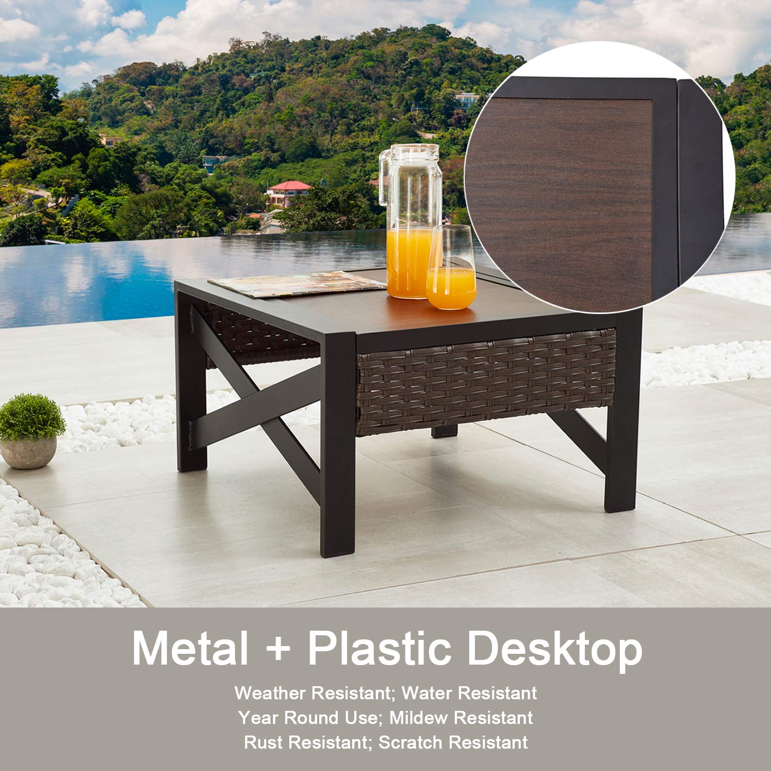 PatioFestival 3-Piece Wicker Rattan Bistro Set - Outdoor Steel Frame Conversation Furniture with 2 Cushioned Chairs & Coffee Table - Perfect for Backyard, Garden, Poolside, Lawn or Patio Relaxation