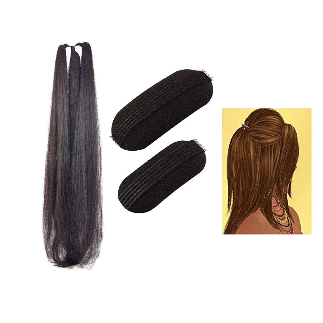 GuruEmbellish 42 Inch Black Hair Choti/Parandi with Free Hair Bun Clips - Women's & Girls Hair Accessories for Weddings, Parties & Daily Styling