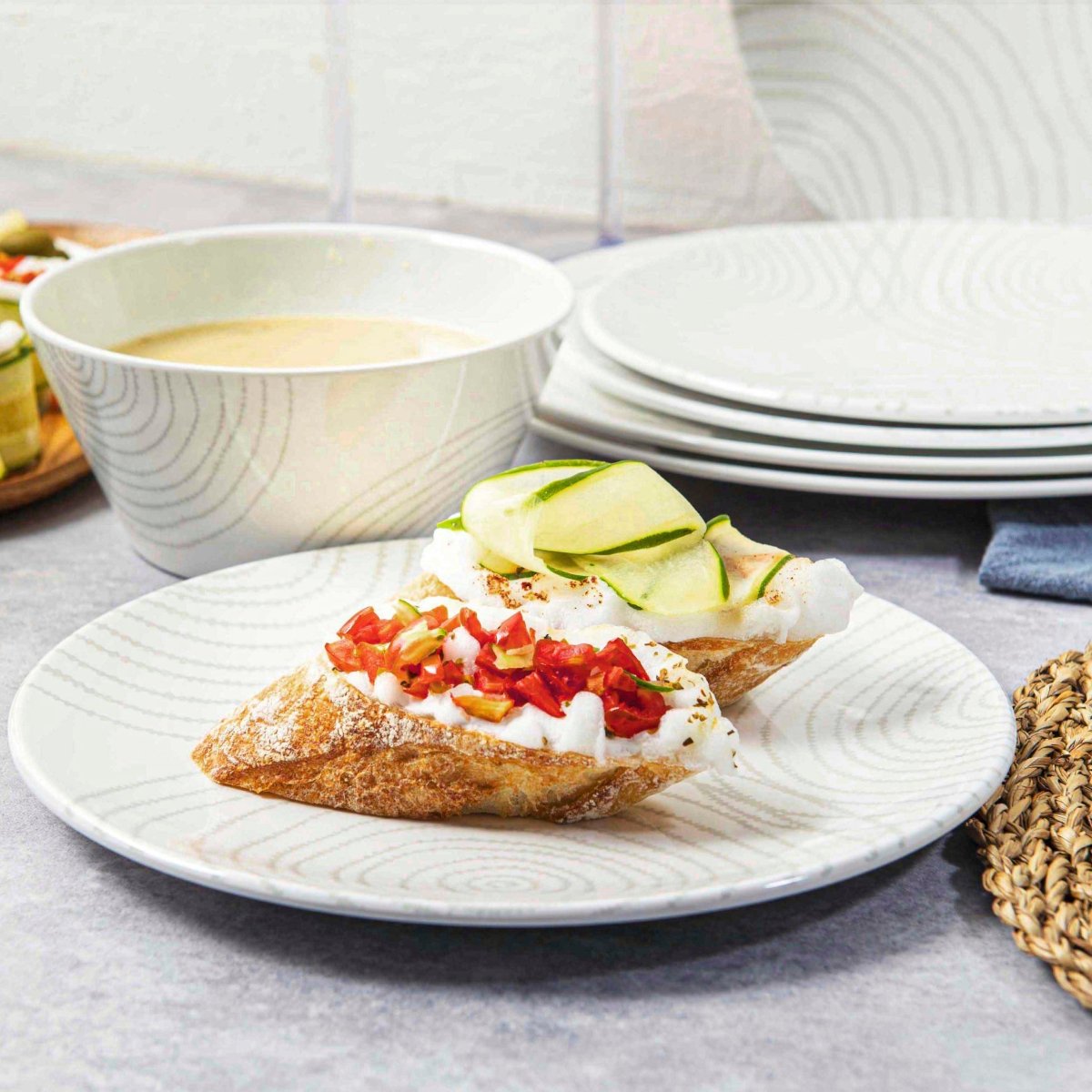 12-Piece White Melamine Dinnerware Set - Durable Planet-Themed Plates & Bowls for Outdoor Picnics, Camping, and Everyday Use