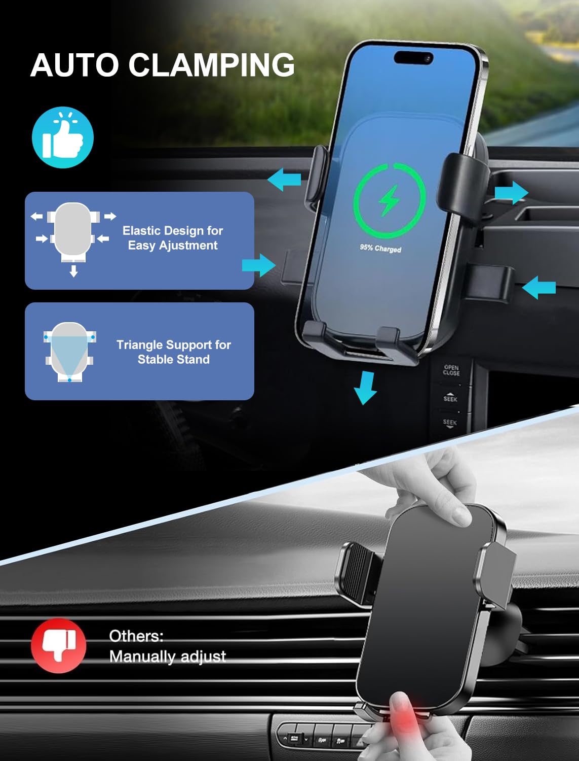 Upgraded Wireless Charging Phone Mount & Dash Storage Box Tray for 2011-2018 Jeep Wrangler JK JKU - Car Accessories with Secure Holder & Organizer - Perfect for Off-Roading, Commuting & Daily Driving
