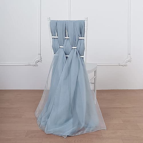 50 Dusty Blue Extra Wide Premium Chiffon Chair Sashes & Bows - Elegant Wedding Decor for Ceremony, Reception & Party Decorations - Perfect for Bridal Showers, Banquets and Special Events