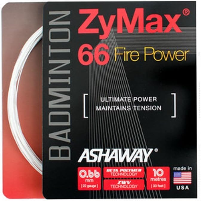 Ashaway Zymax 66 Fire Power Badminton String (10m) - High Performance Nylon String for Badminton Rackets - Perfect for Competitive Play & Training Sessions