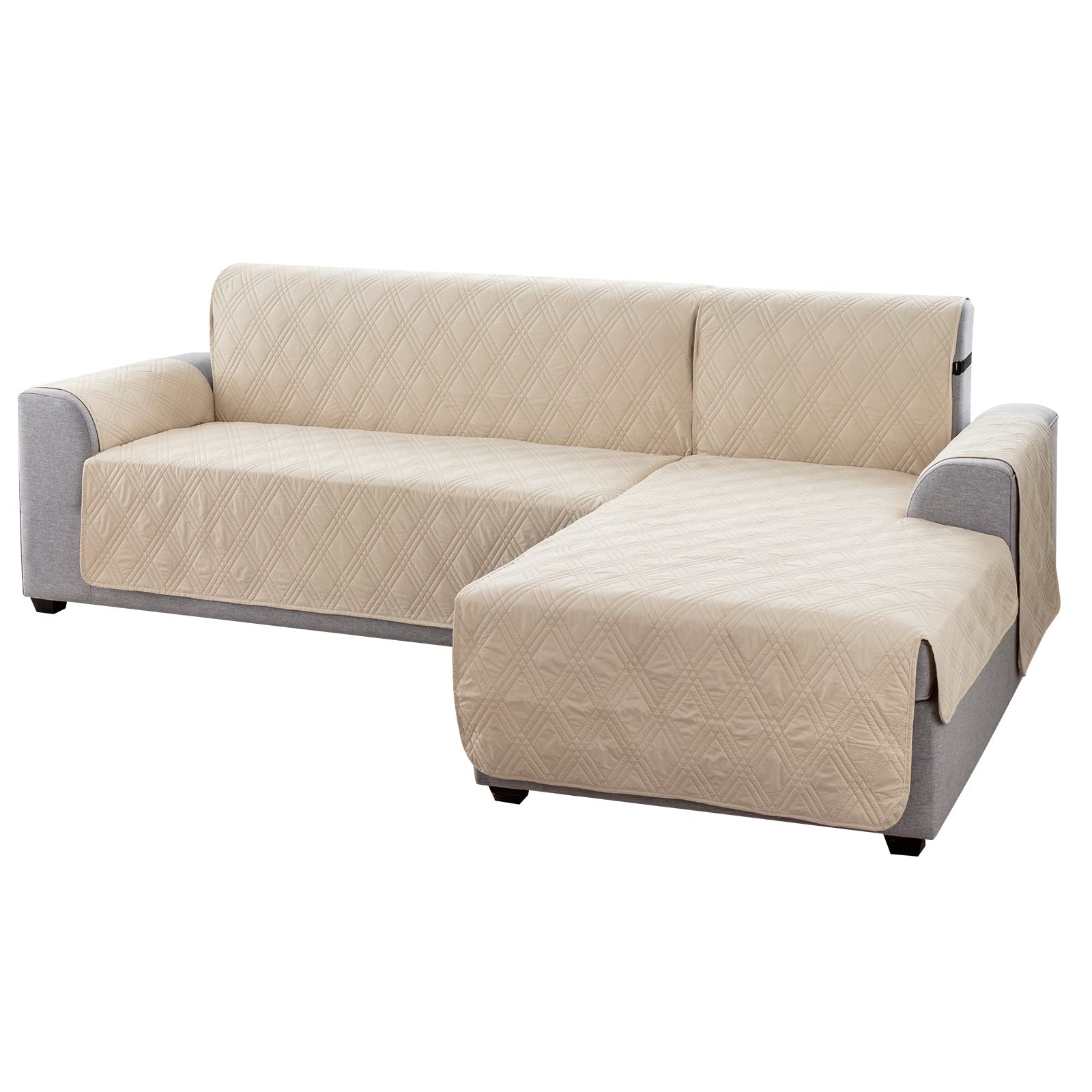 **Genina Reversible L-Shaped Sectional Couch Cover for Dogs & Pets – Sofa Protector for Chaise Lounge, Kids & Furniture (Beige, Large) – Perfect for Pet Owners & Family Homes**